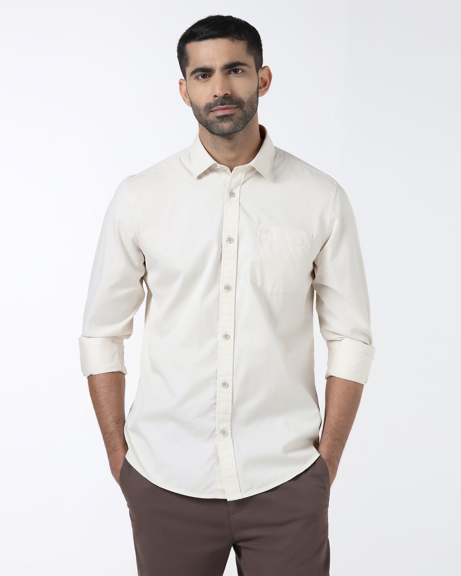 Off White Solid Shirt - Zento