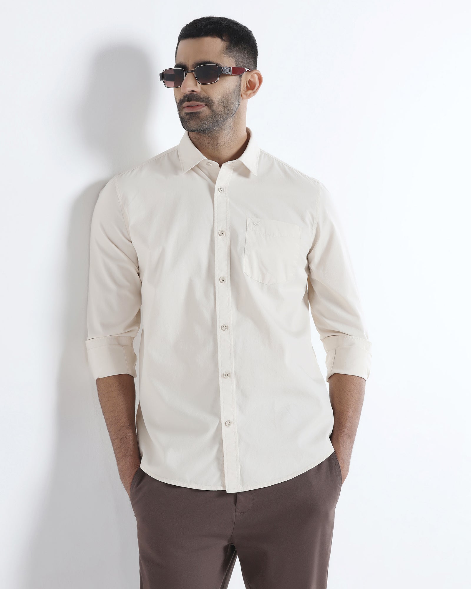 Off White Solid Shirt - Zento