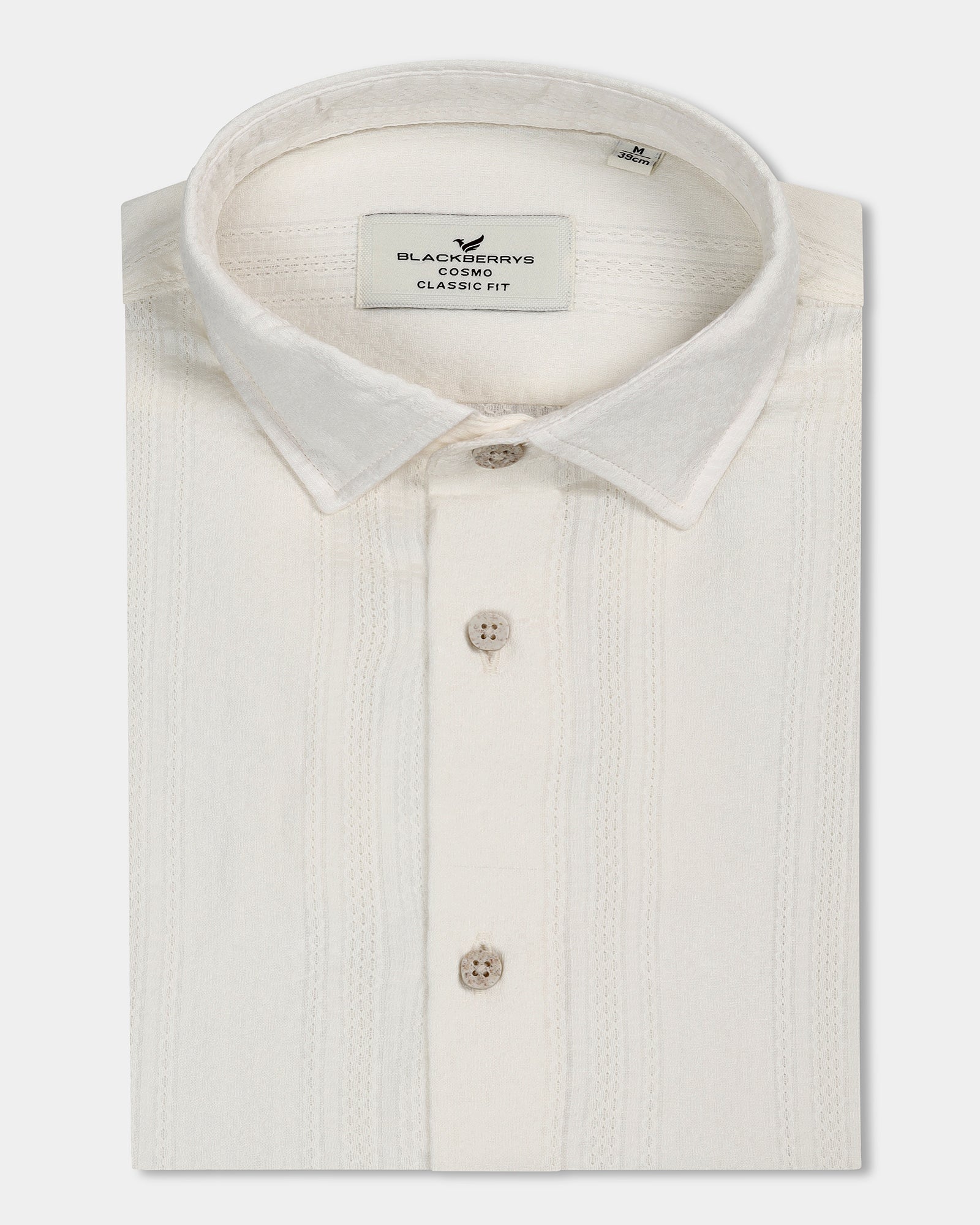 Off White Half Sleeve Textured Shirt - Lambo