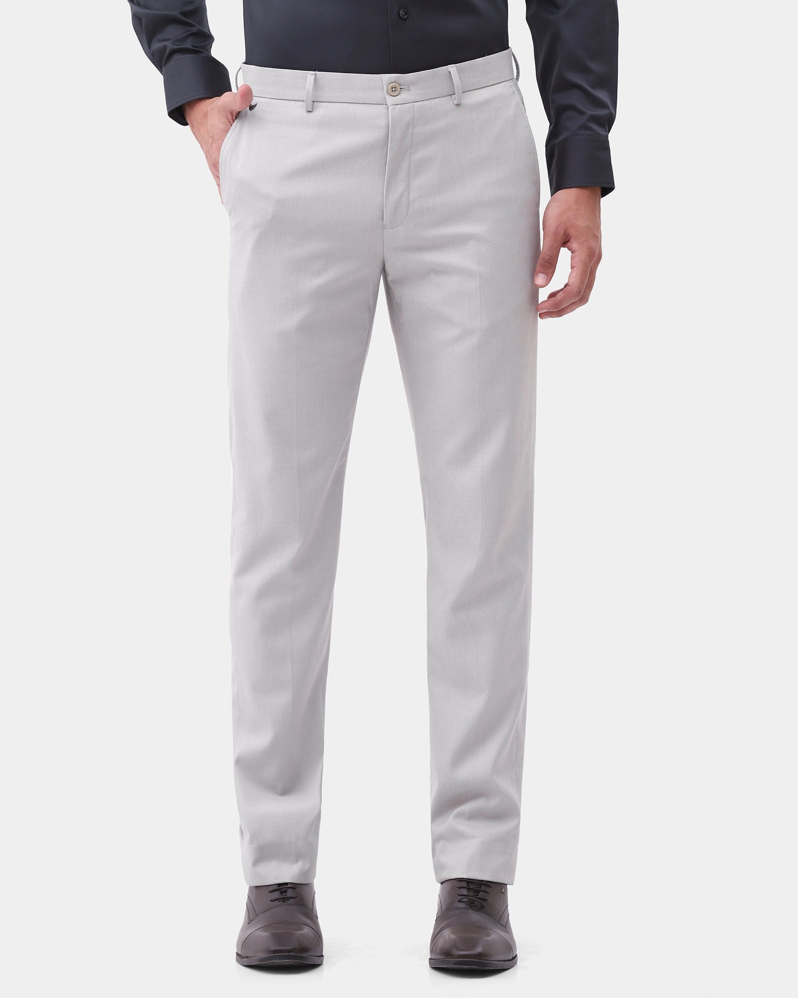 Off White Textured Trouser - Jisu