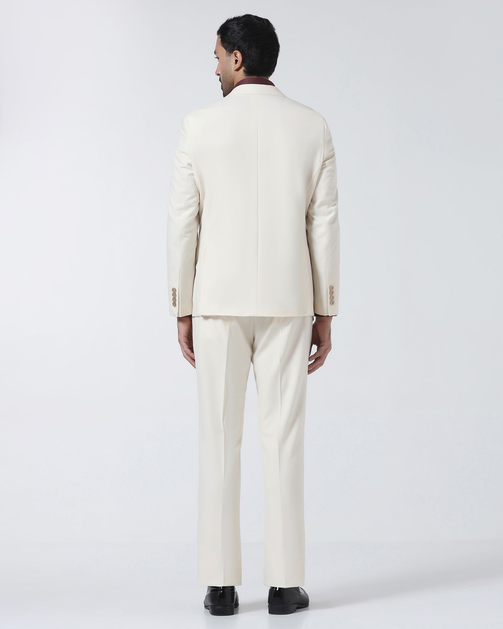 Off White Three Piece Textured Suit - Jiddle