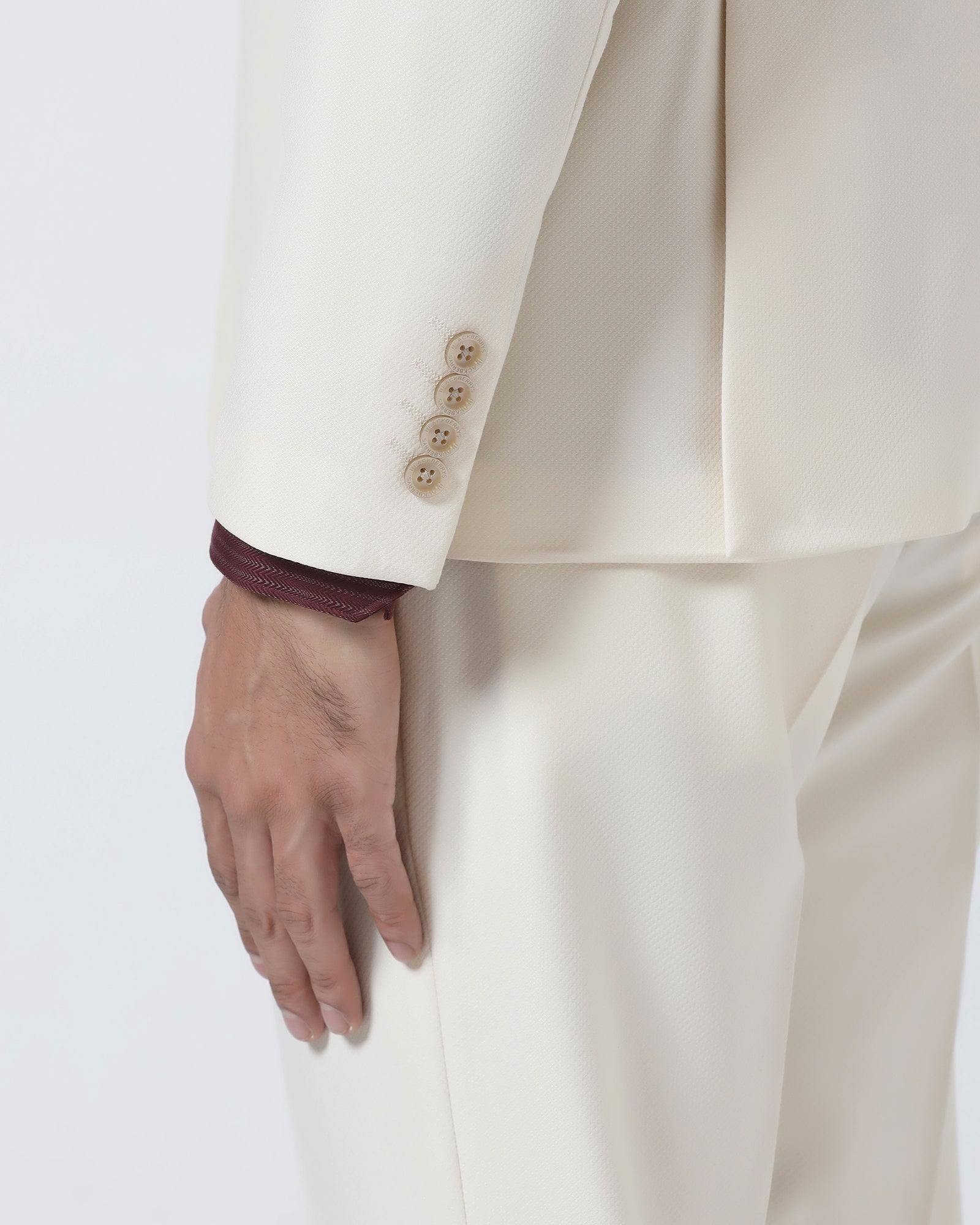 Off White Three Piece Textured Suit - Jiddle