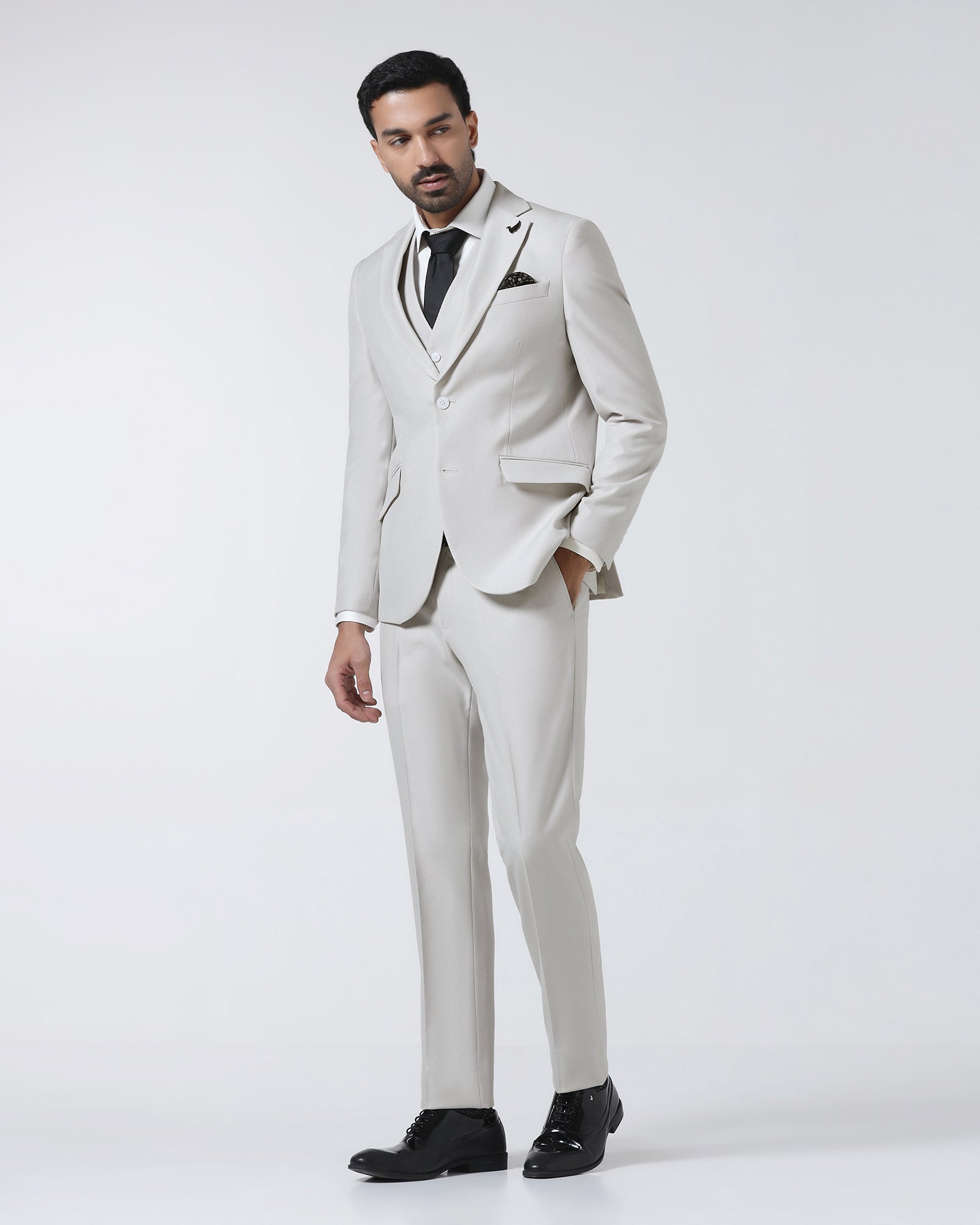 Buy Off White Three Piece Textured Suit From Zeny Collection
