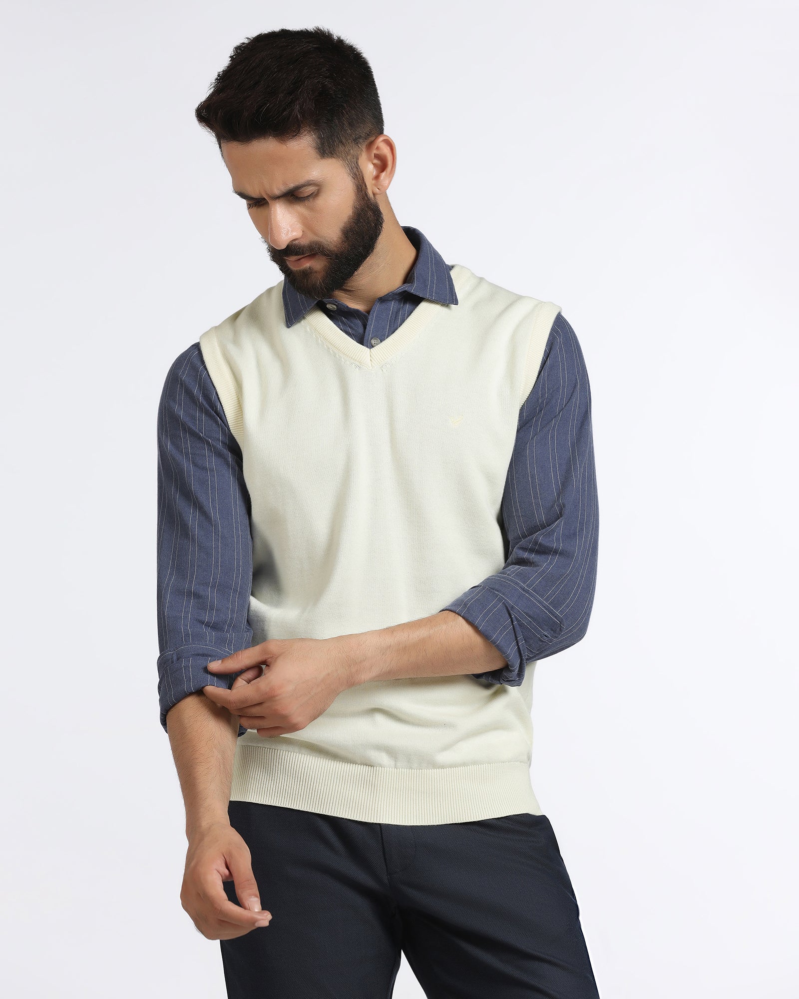 Buy Off White V-Neck Solid Sweatshirt Less Collection