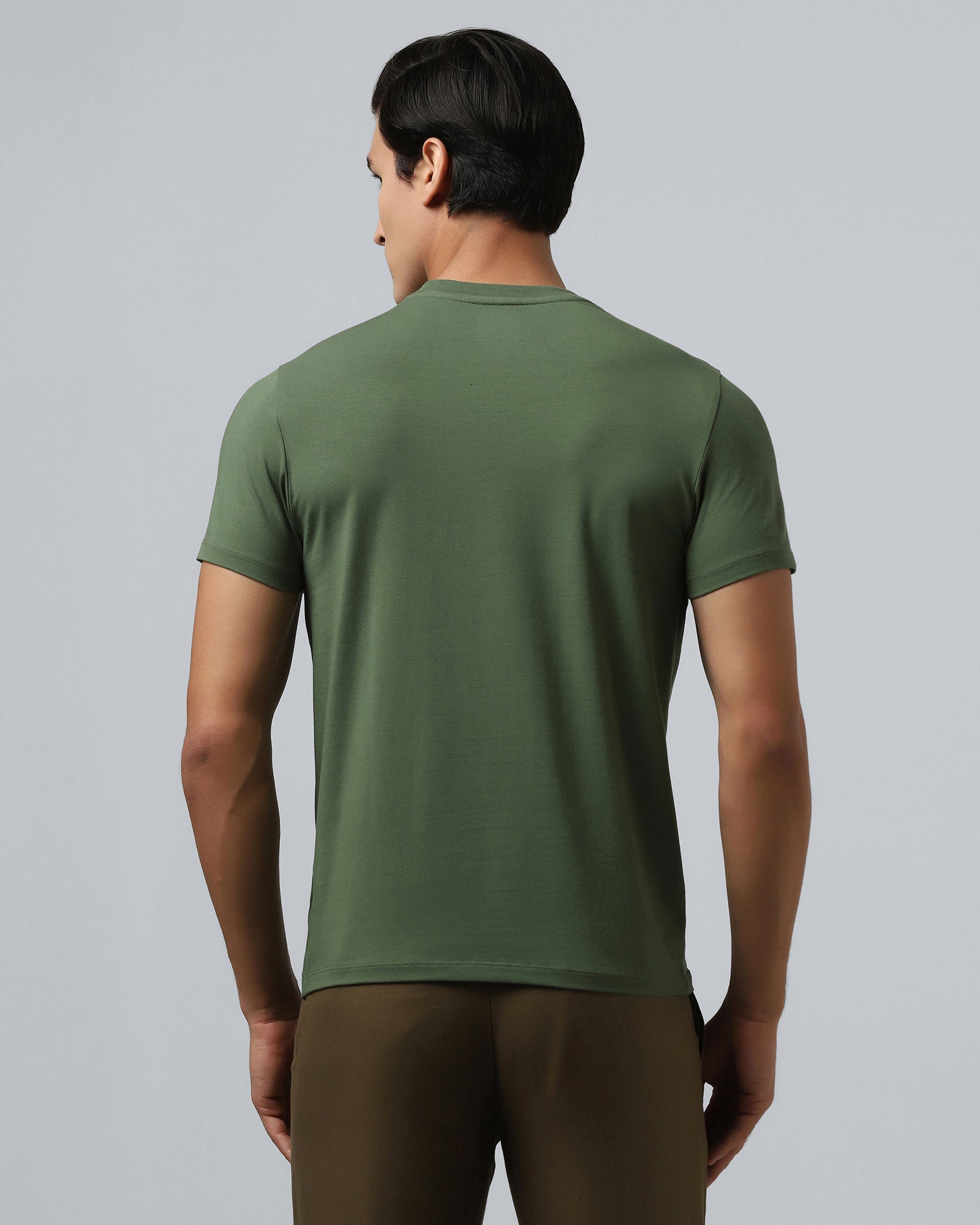 Olive Green Crew Neck Solid T-Shirt - Rising