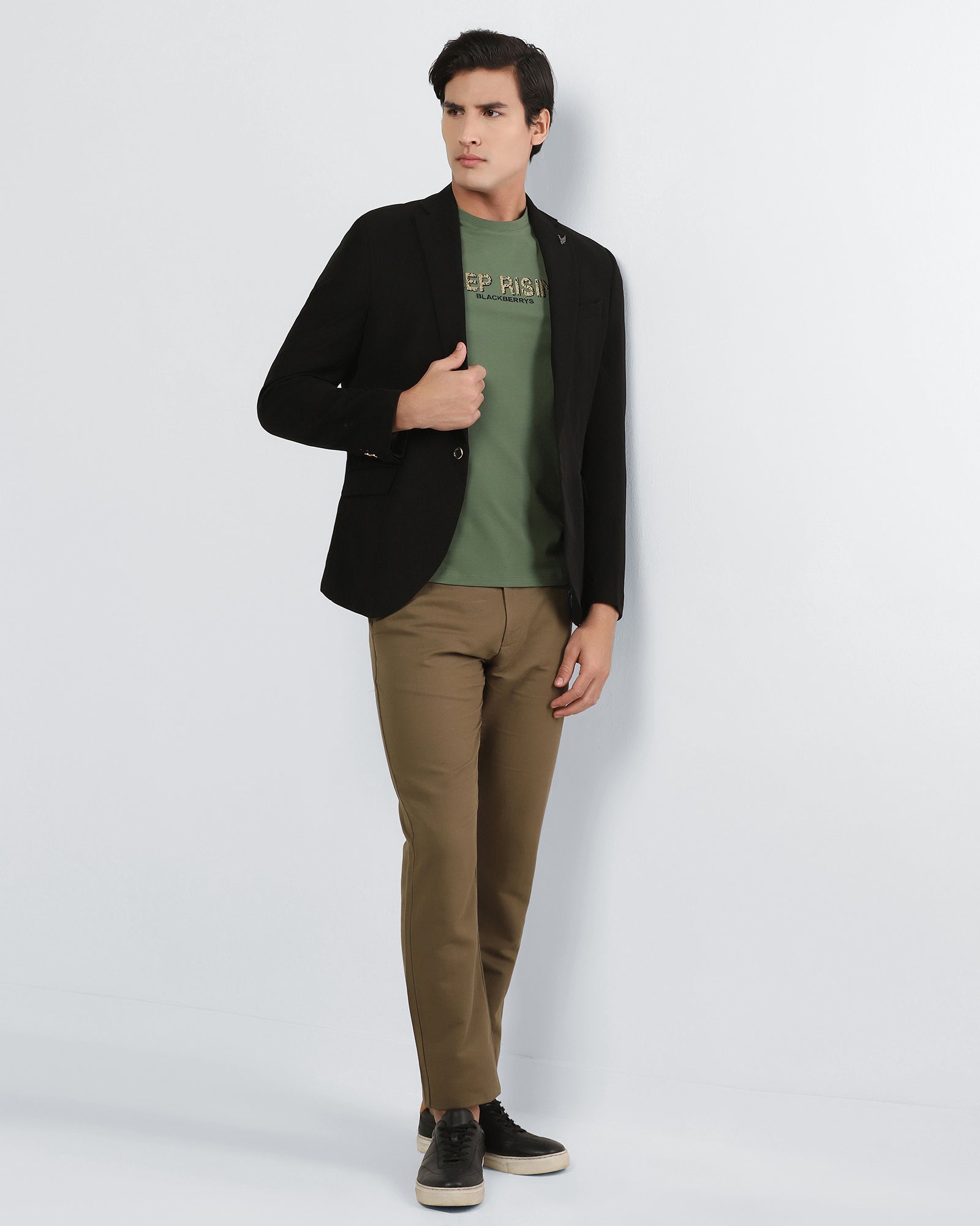 Olive Green Crew Neck Solid T-Shirt - Rising