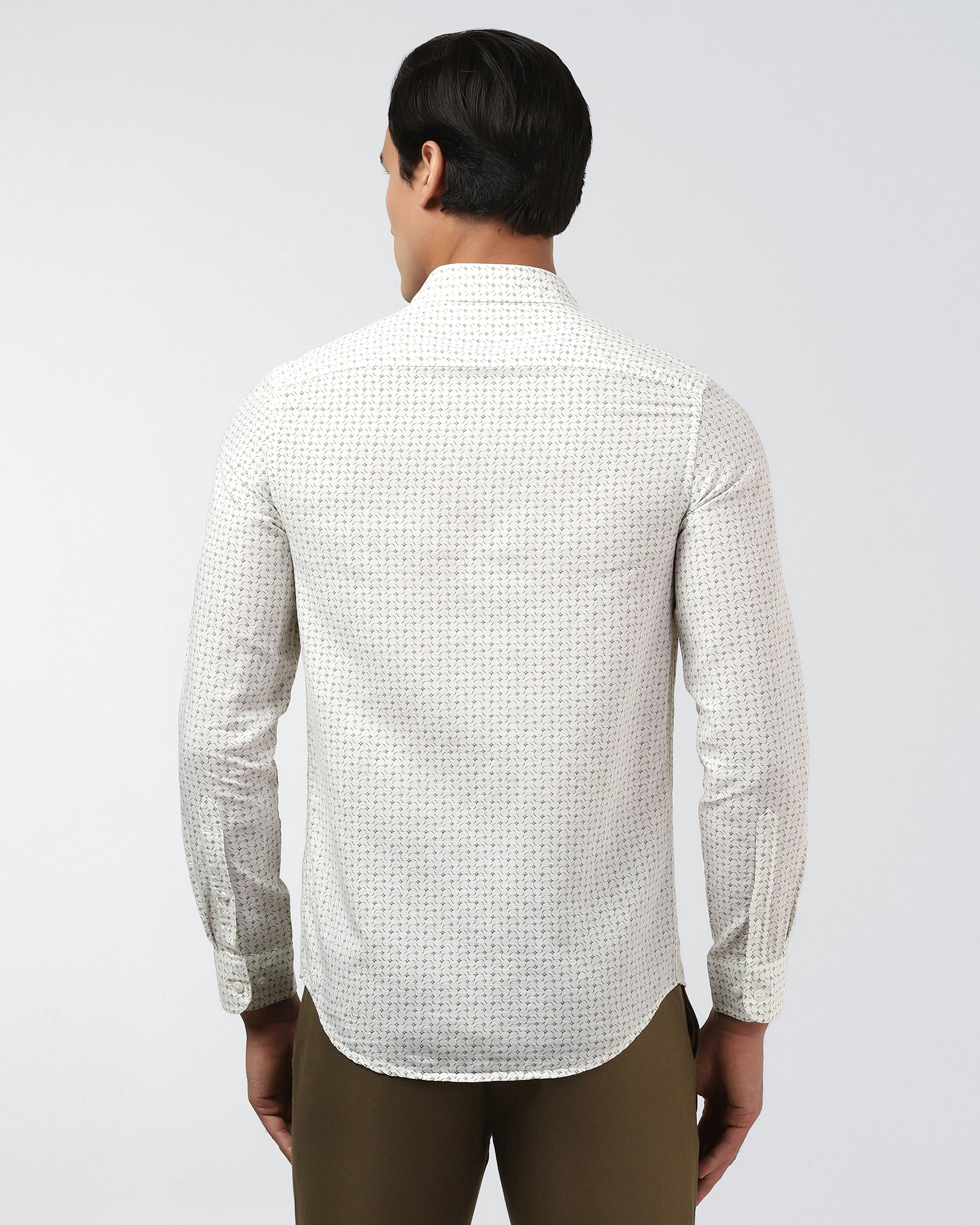 Olive Linen Printed Shirt - Silvano
