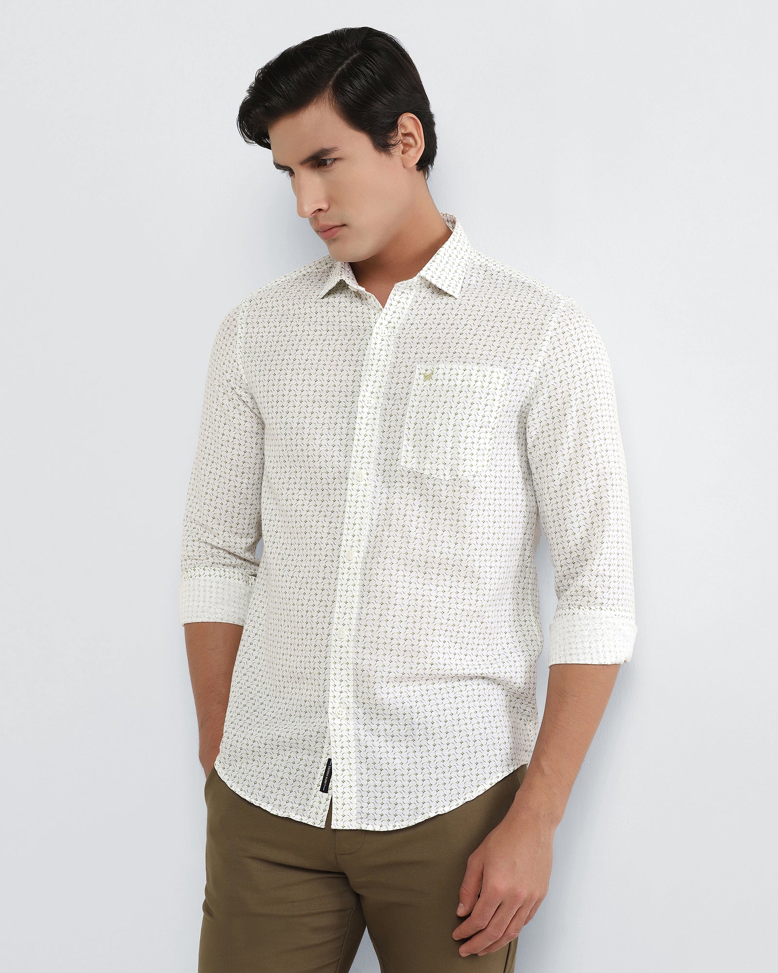 Olive Linen Printed Shirt - Silvano