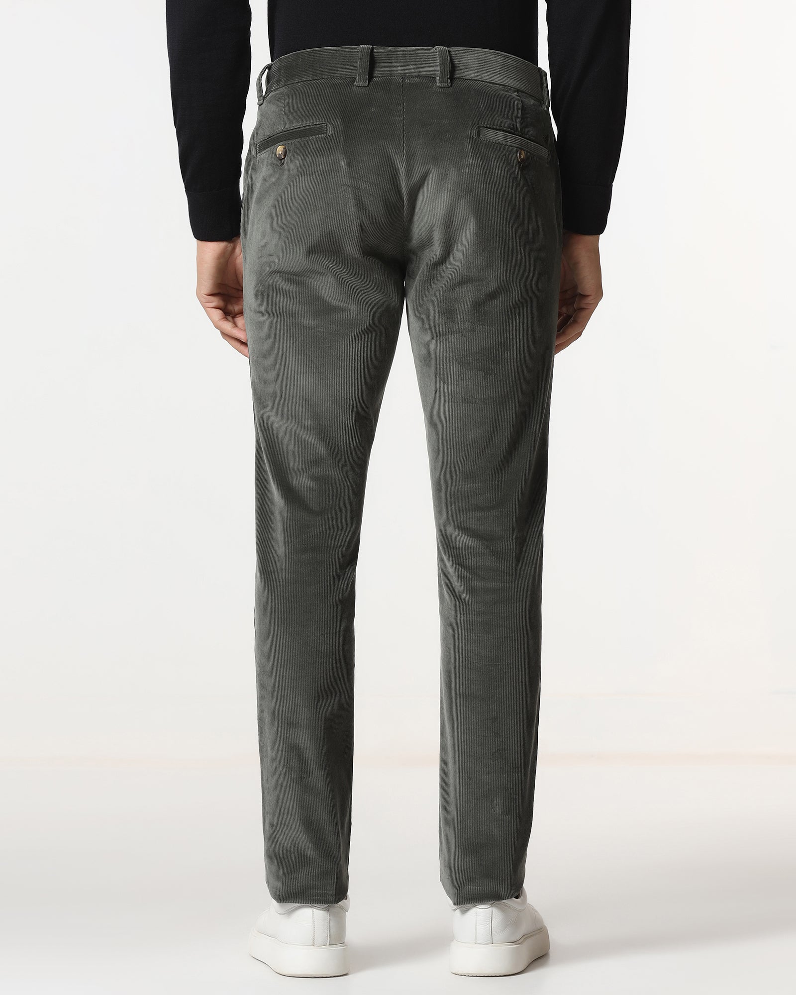 Olive Corduroy Solid Khakis - Gerone