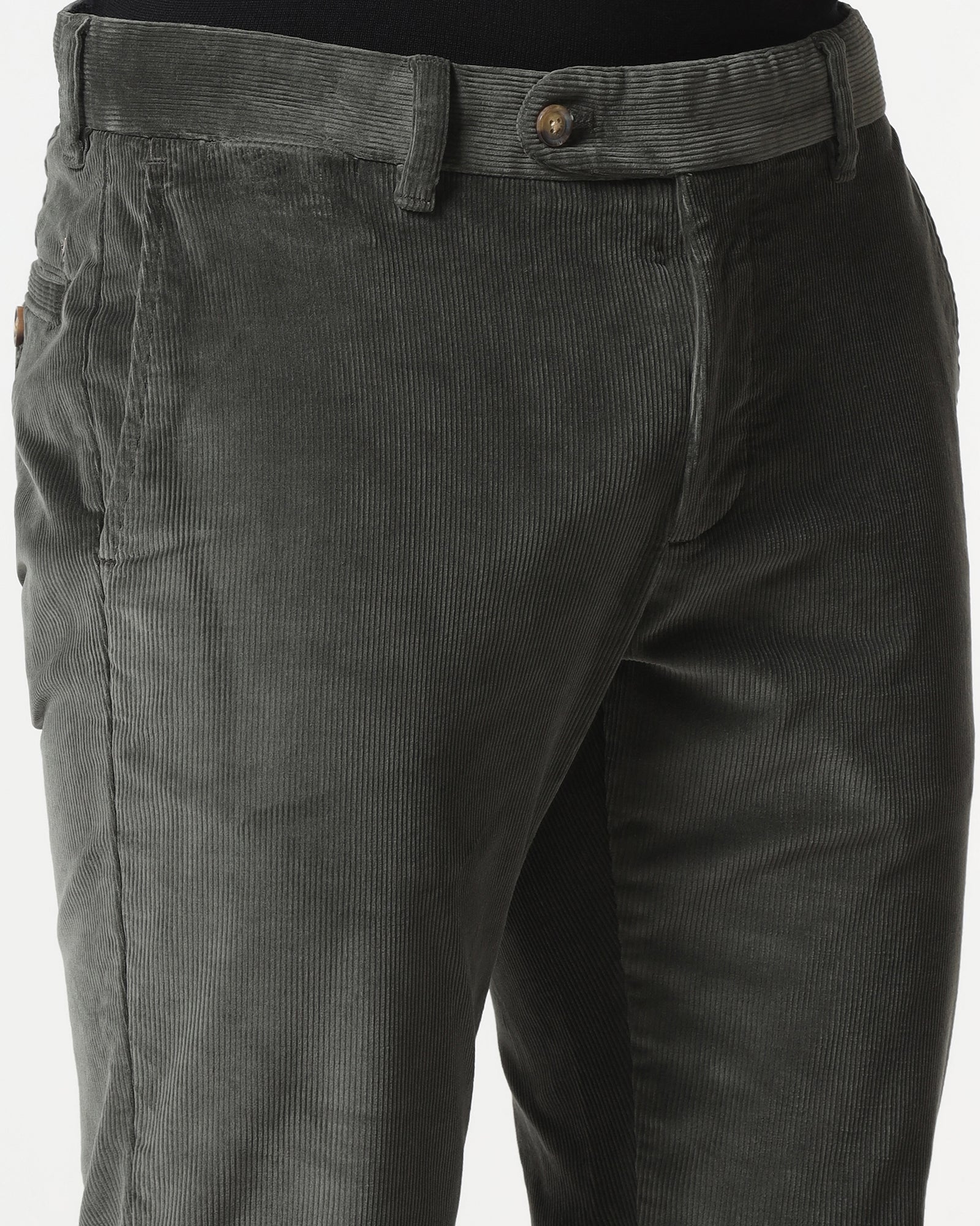 Olive Corduroy Solid Khakis - Gerone