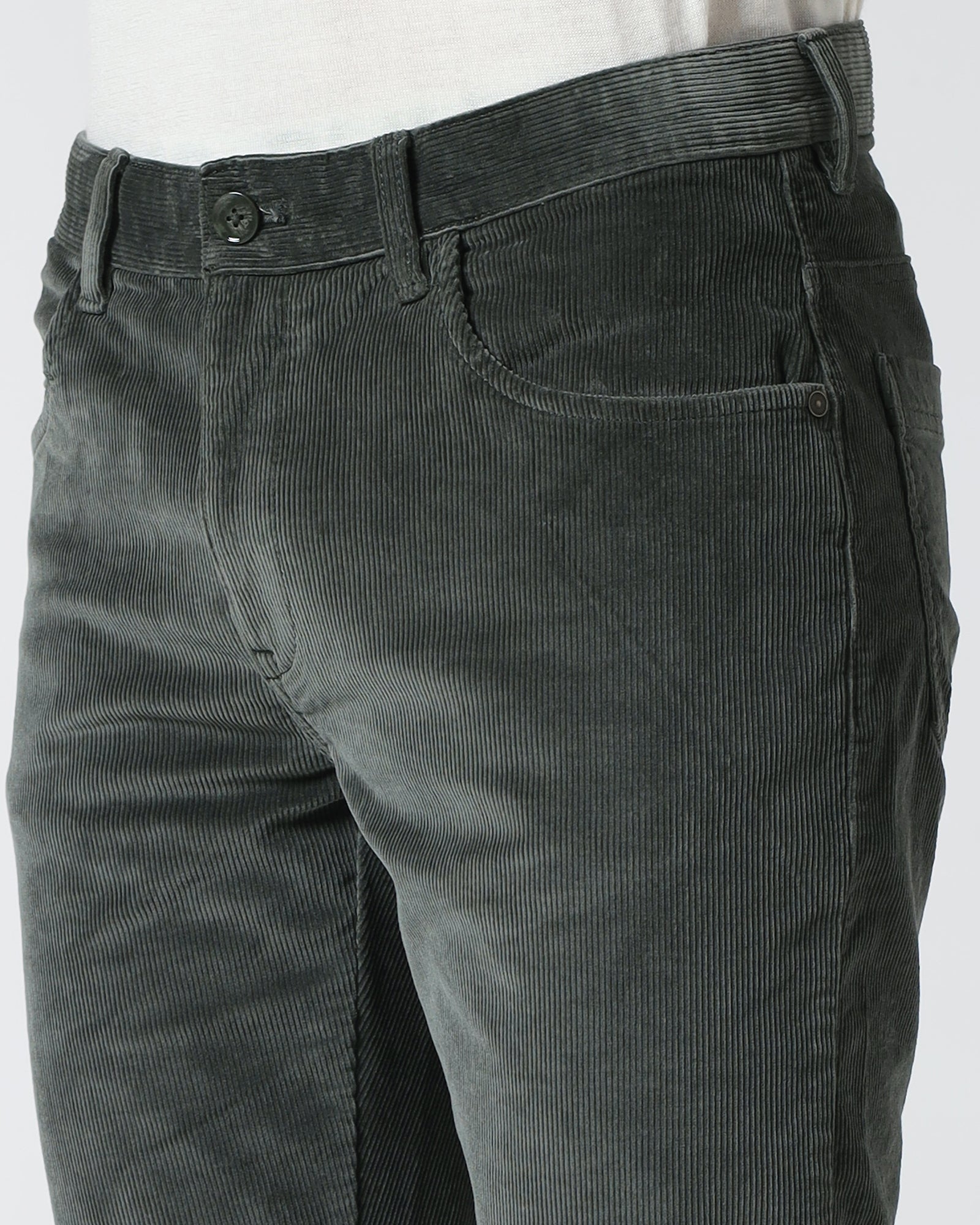 Olive Corduroy Solid Khakis - Magne