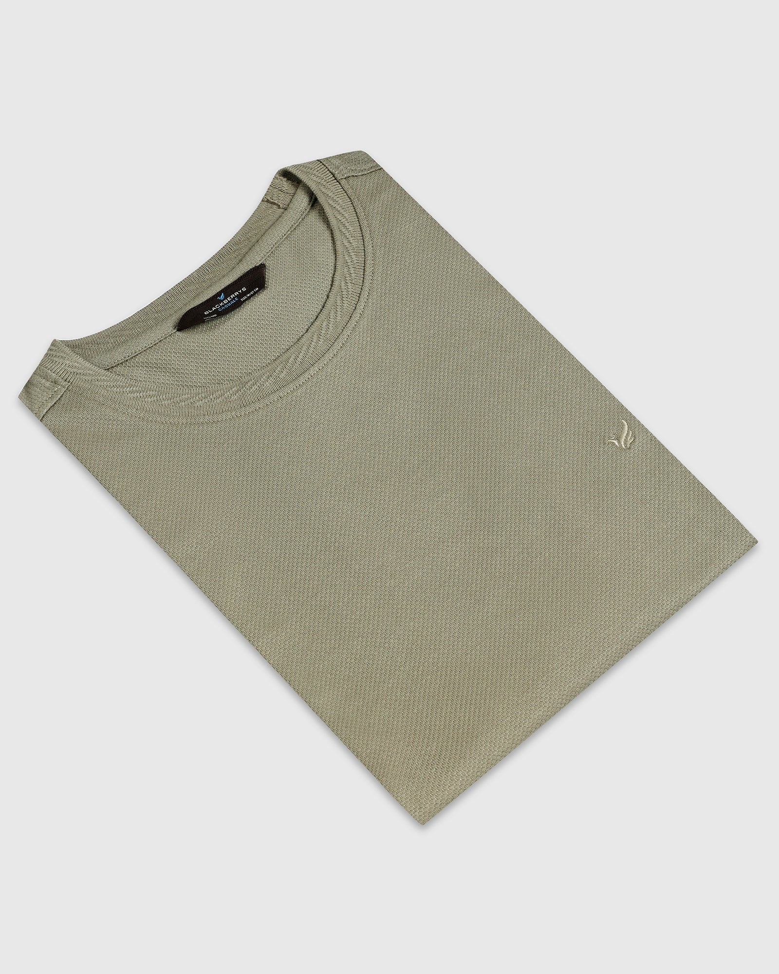 Olive Crew Neck Textured T-Shirt - Hexa