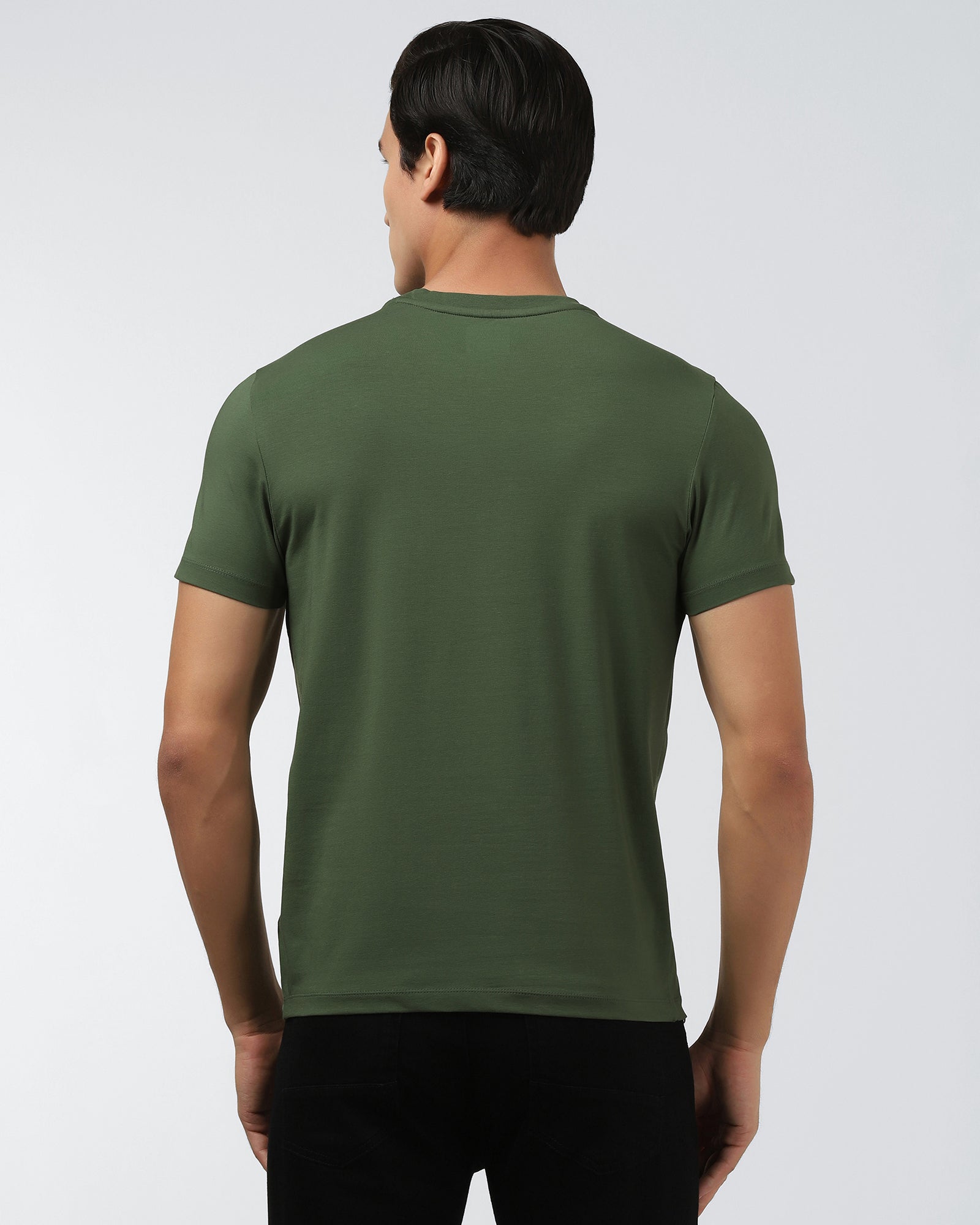 Olive Green Crew Neck Printed T-Shirt - Posi
