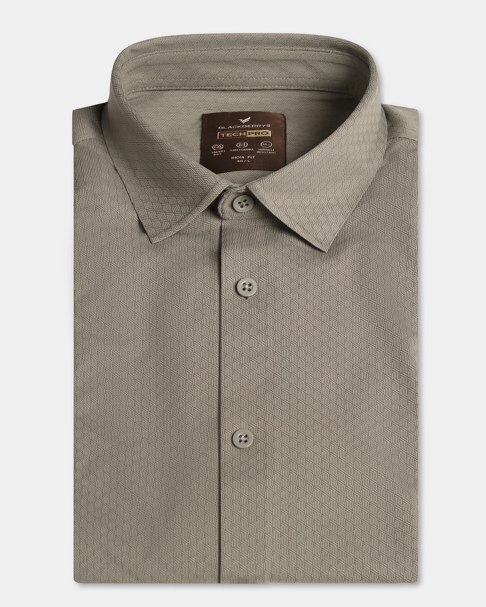 Olive Half Sleeve Techpro Textured Shirt - Hurton