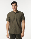 Olive Half Sleeve Textured Shirt - Cremon