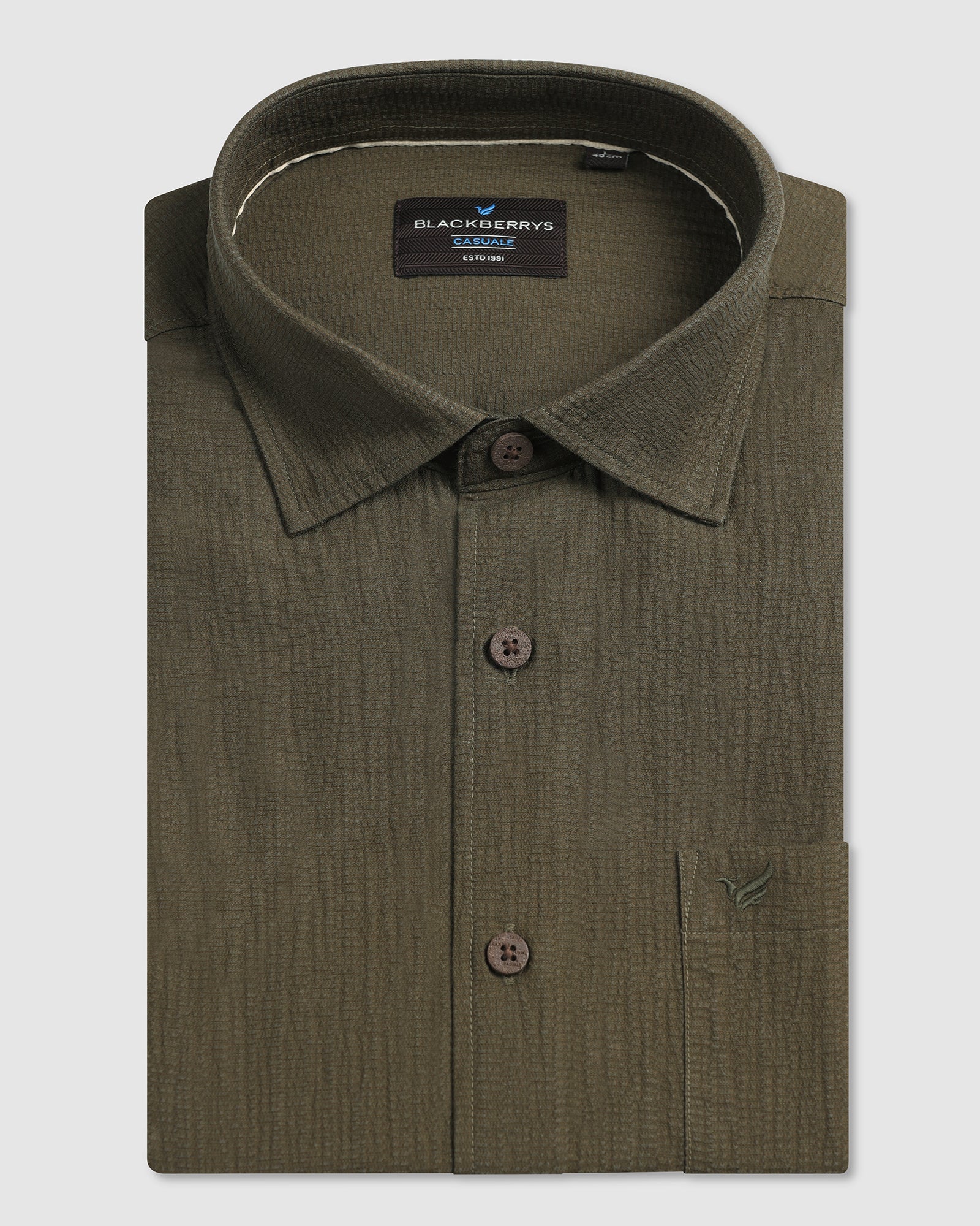 Olive Half Sleeve Textured Shirt - Cremon