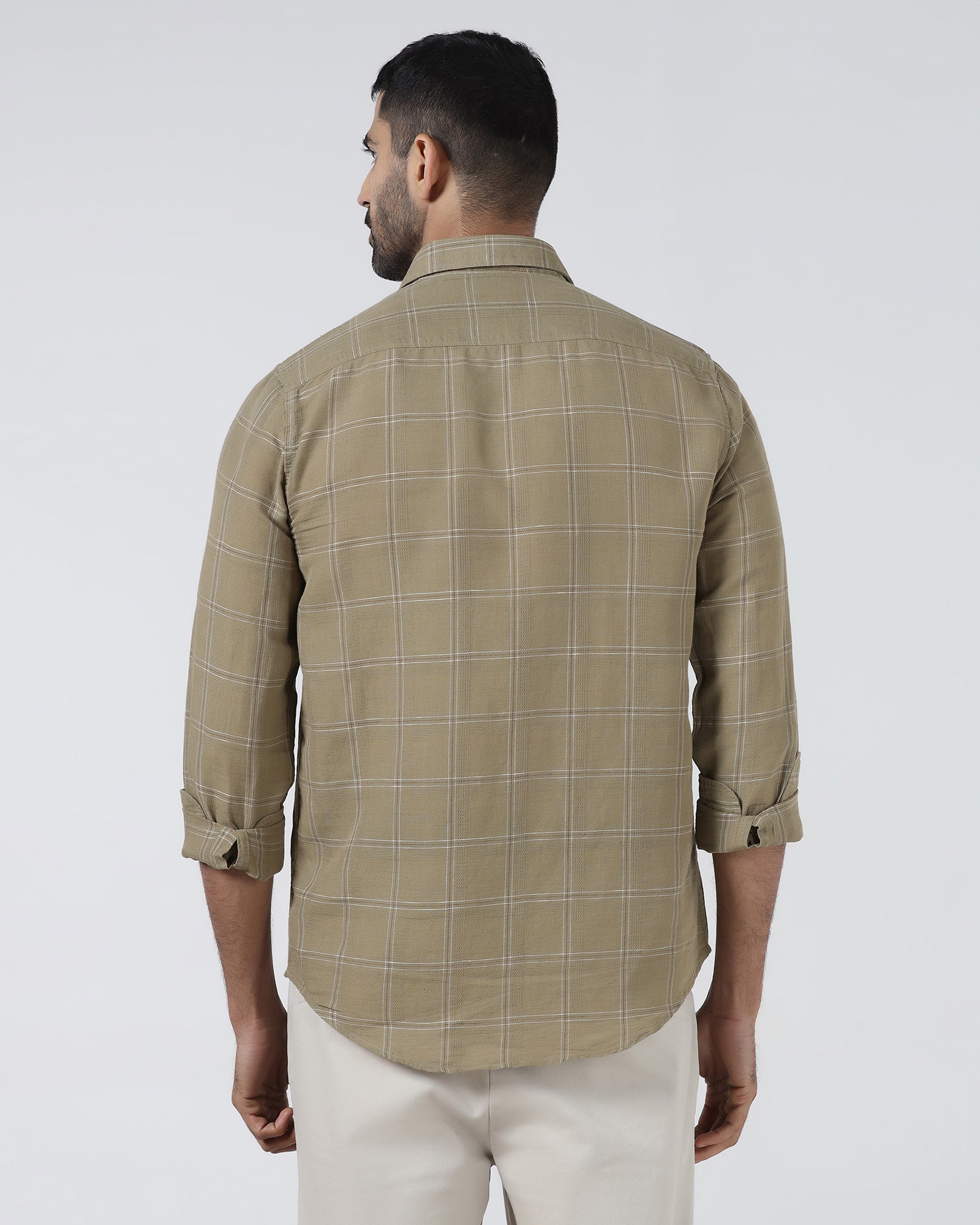 Olive Linen Check Shirt - Moben
