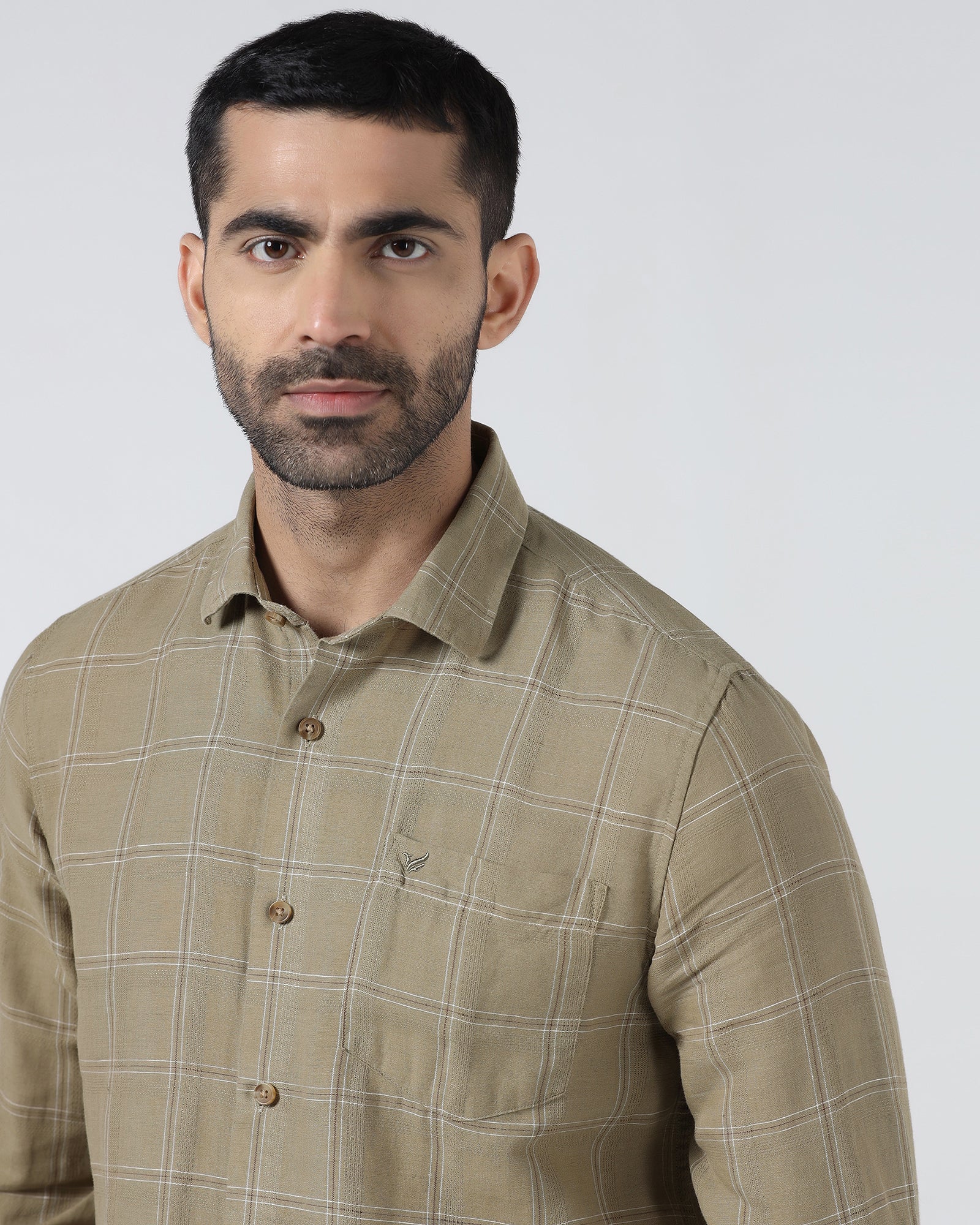Olive Linen Check Shirt - Moben