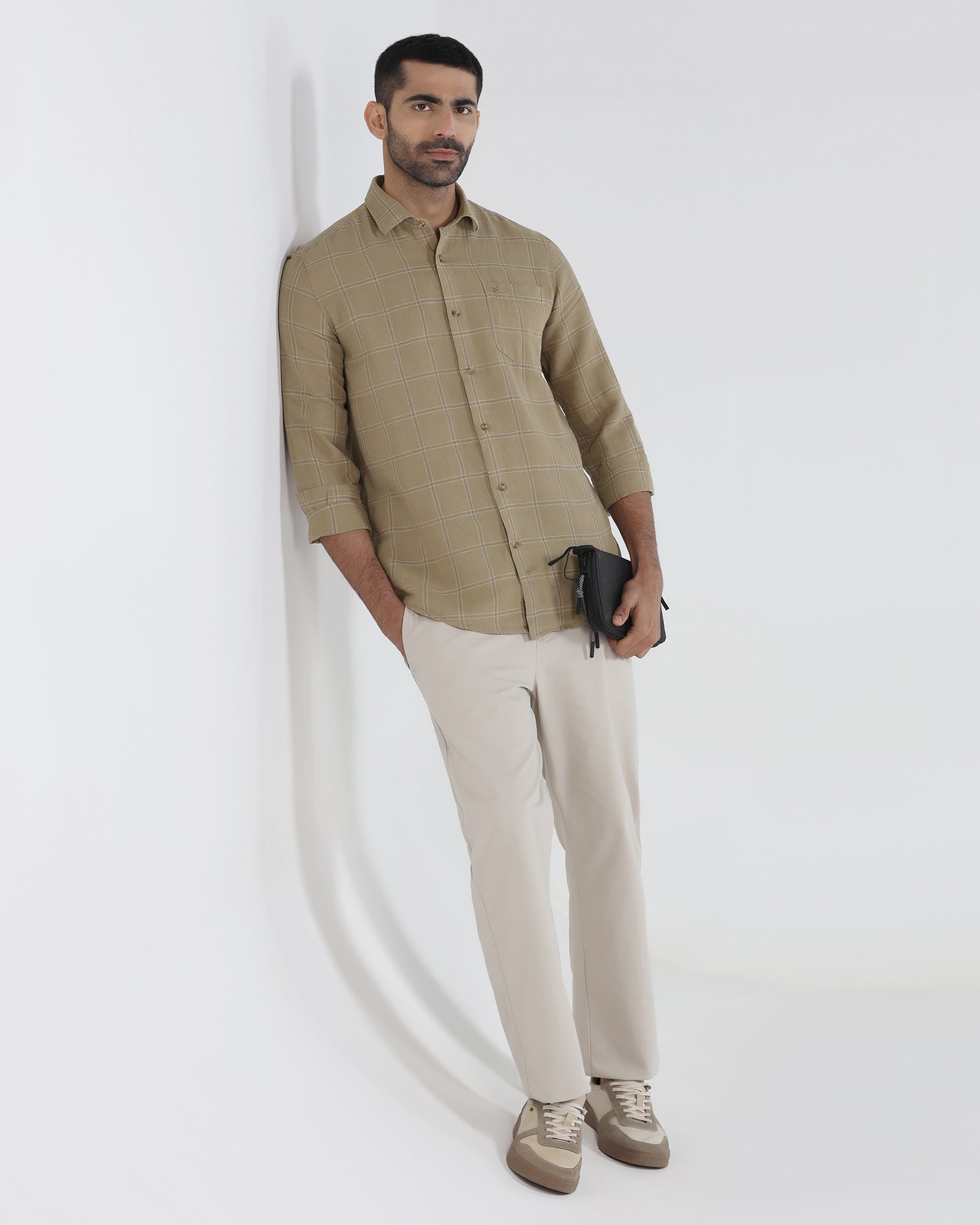 Olive Linen Check Shirt - Moben