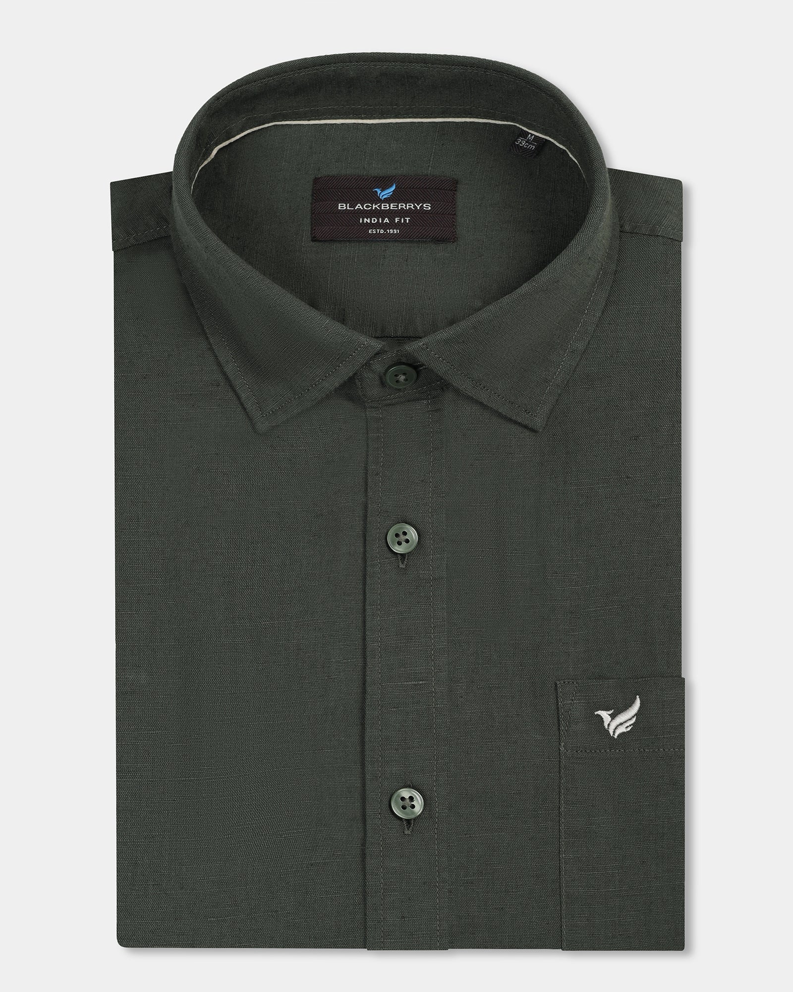 Olive Half Sleeve Linen Solid Shirt - Cleo