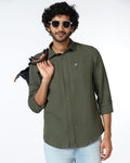 Olive Linen Solid Shirt - Salmon