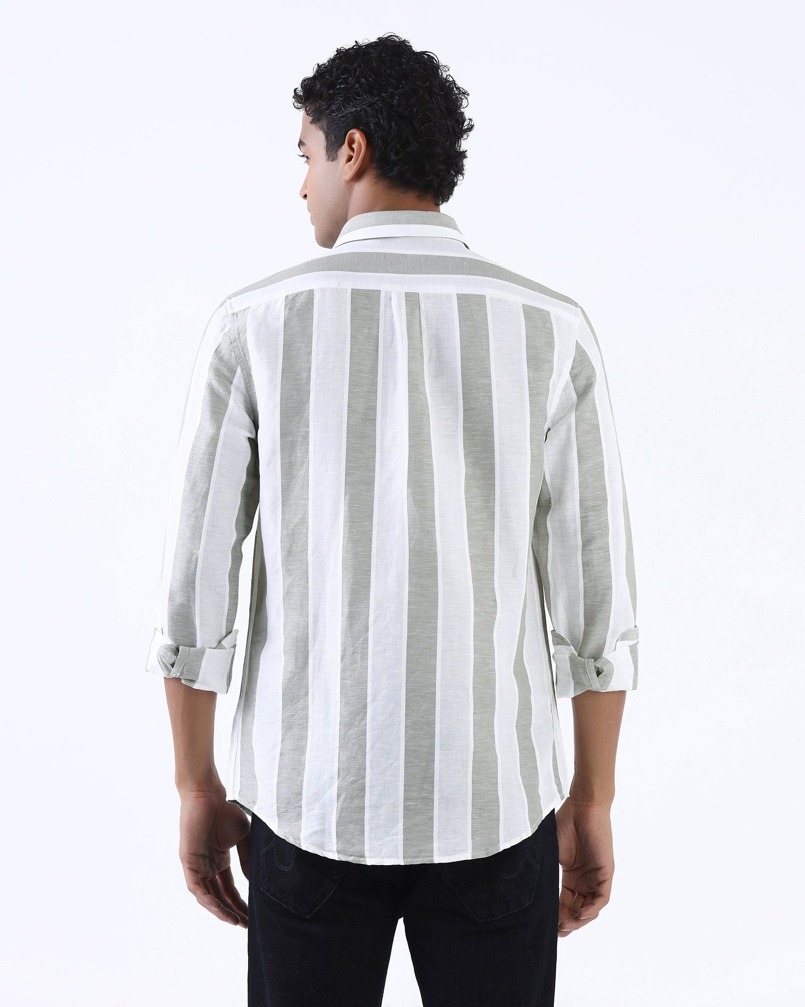 Olive Linen Stripe Shirt - Hanber