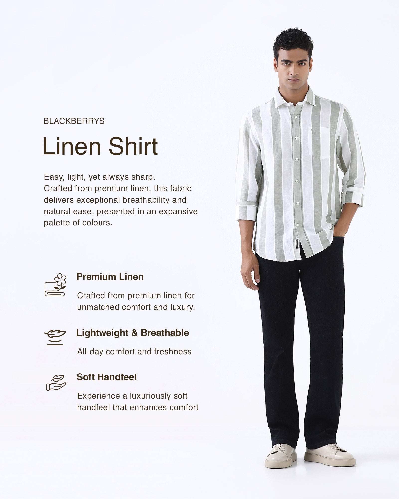 Olive Linen Stripe Shirt - Hanber