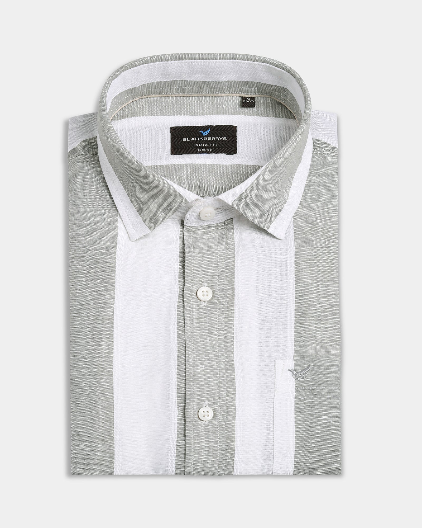 Olive Linen Stripe Shirt - Hanber