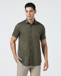 Olive Half Sleeve Linen Stripe Shirt - Sanhok