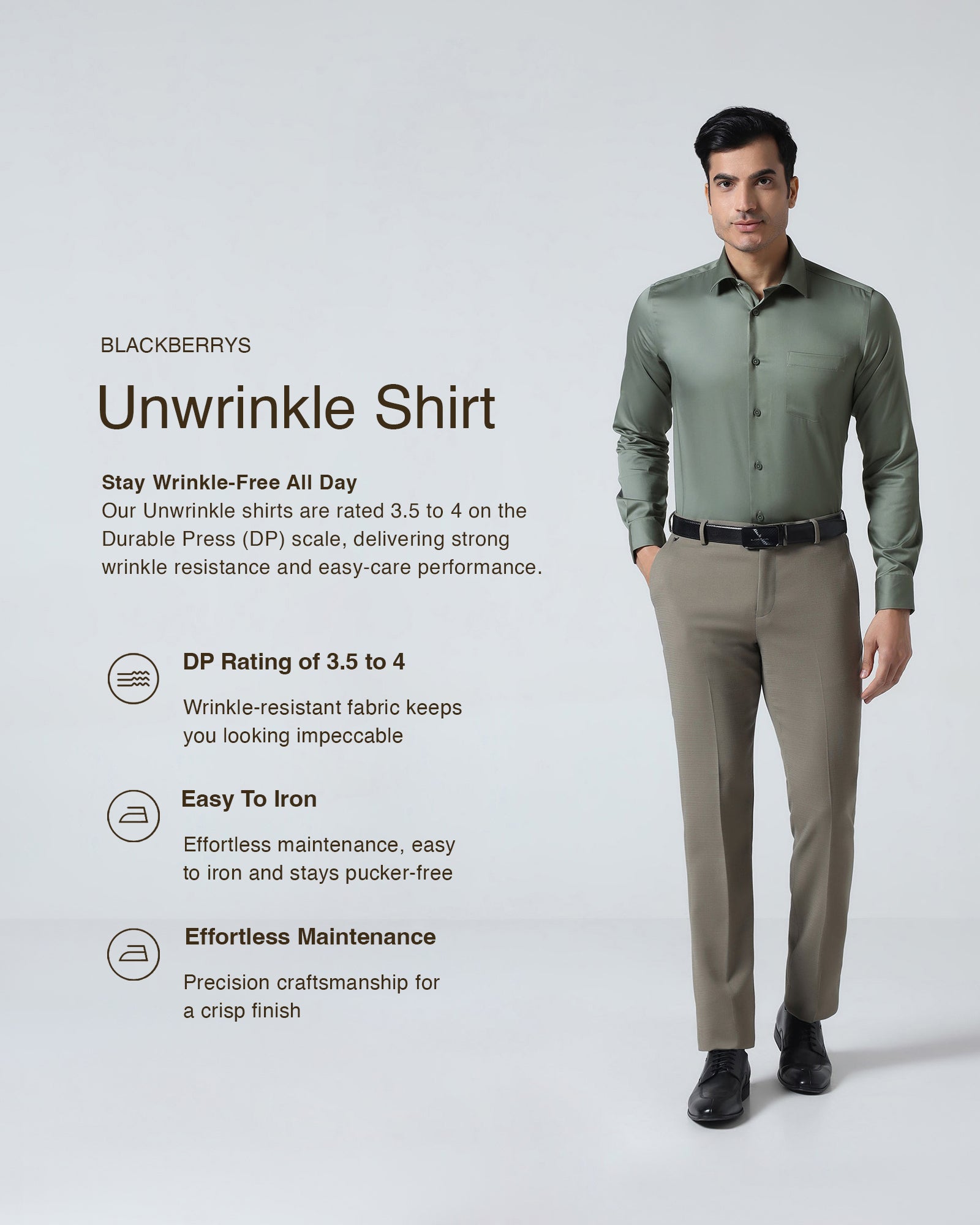 Olive Unwrinkle Solid Shirt - Sylvia