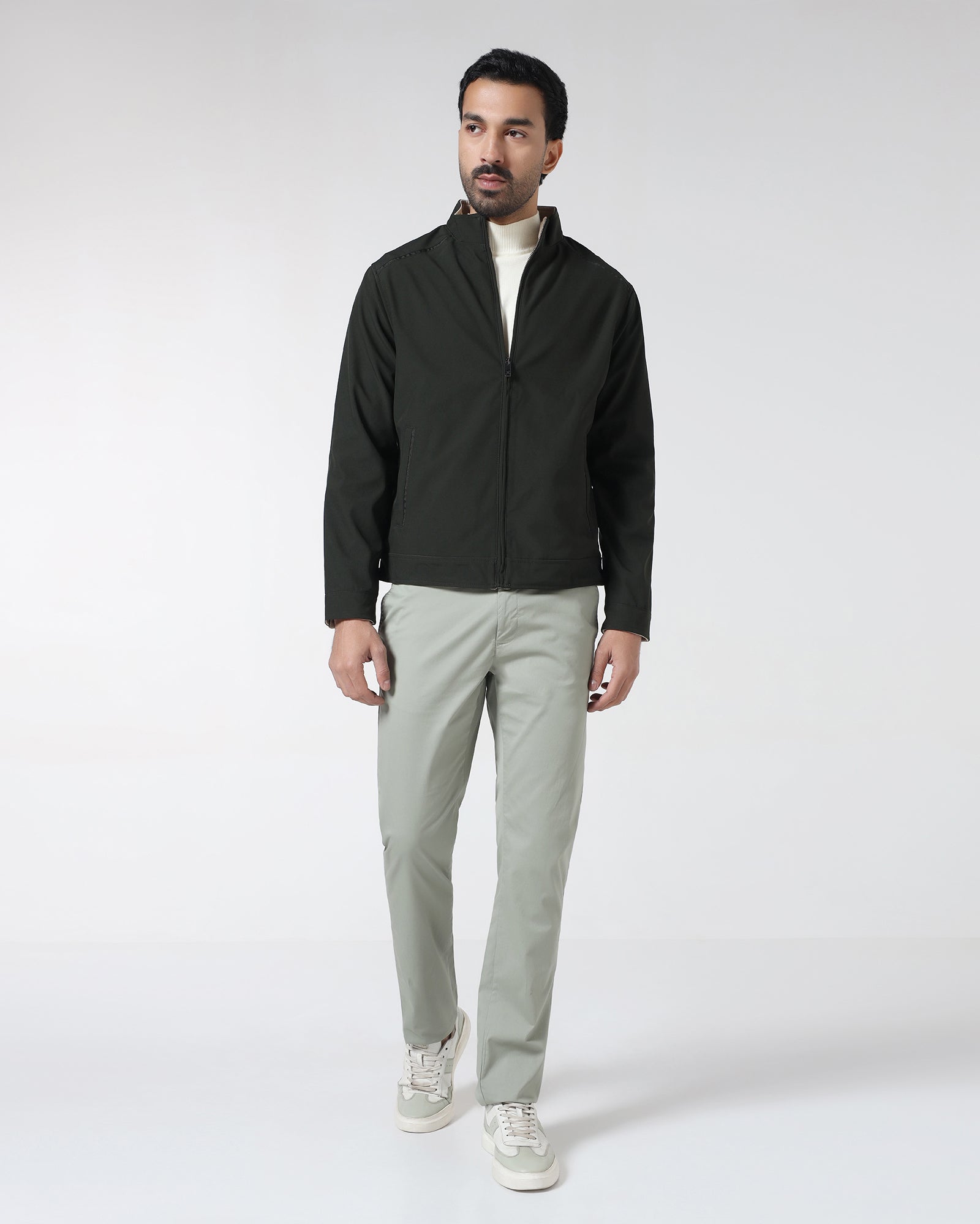 Olive Reversible Solid Zipper Jacket - Yulin