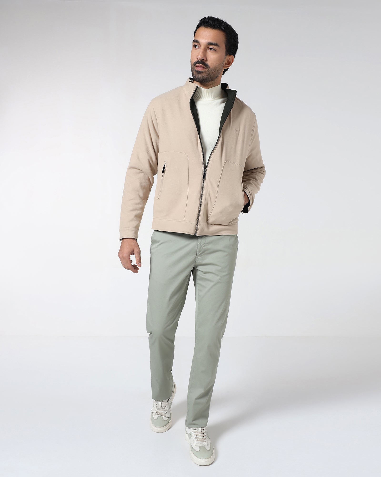 Olive Reversible Solid Zipper Jacket - Yulin