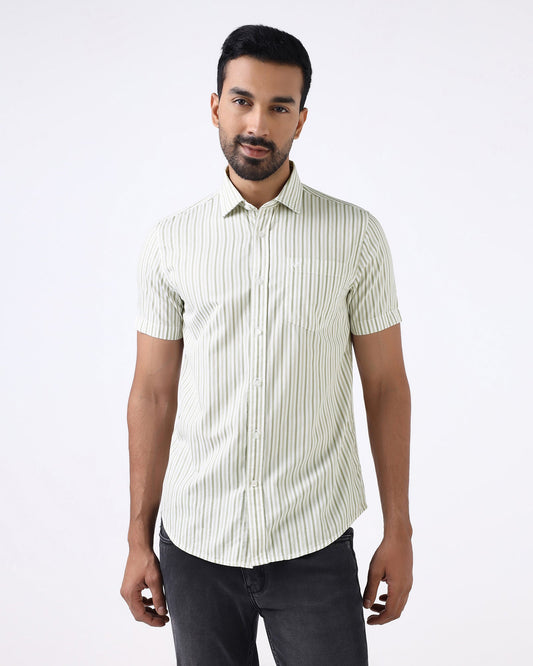 Olive Half Sleeve Stripe Shirt - Redot