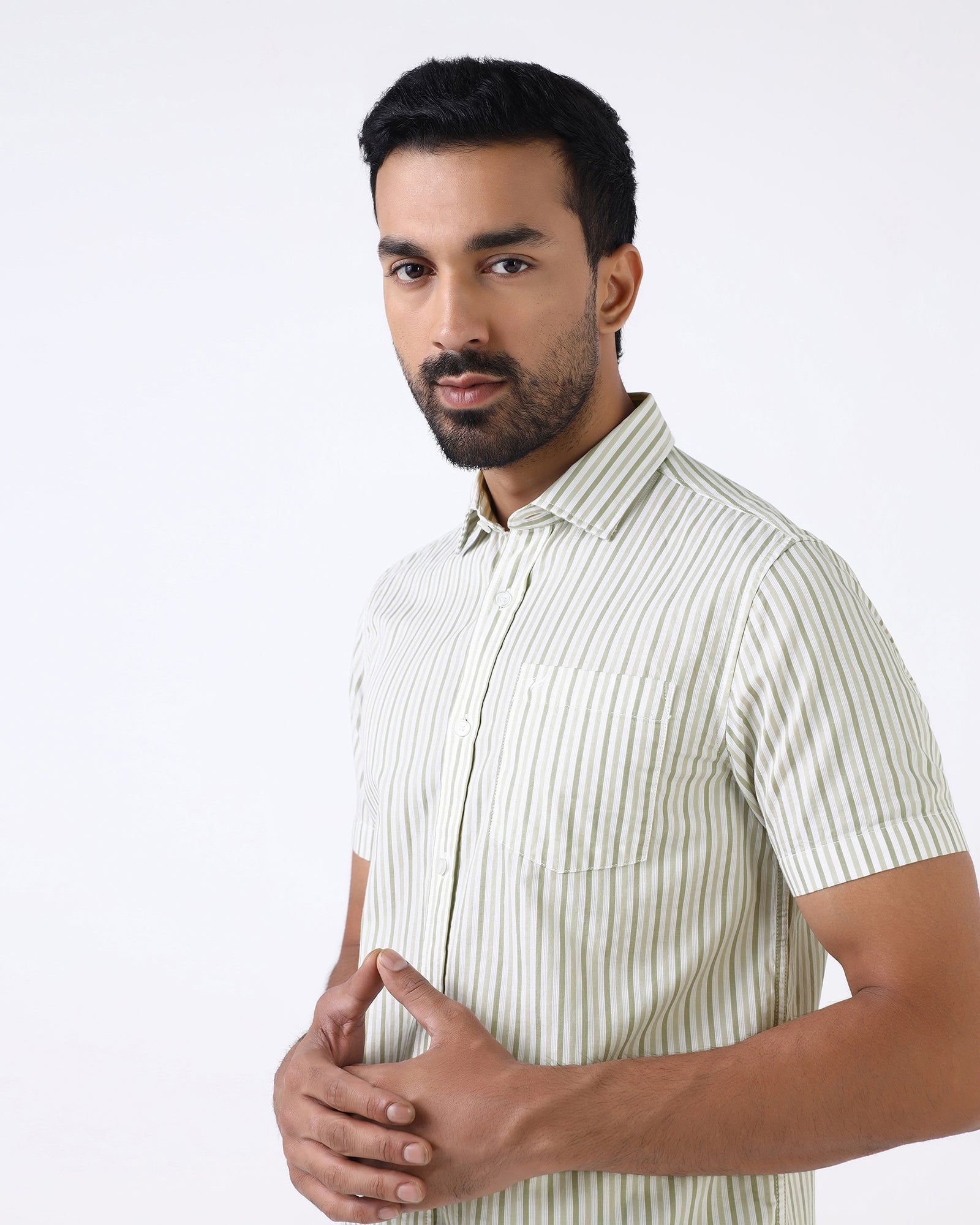 Olive Half Sleeve Stripe Shirt - Redot