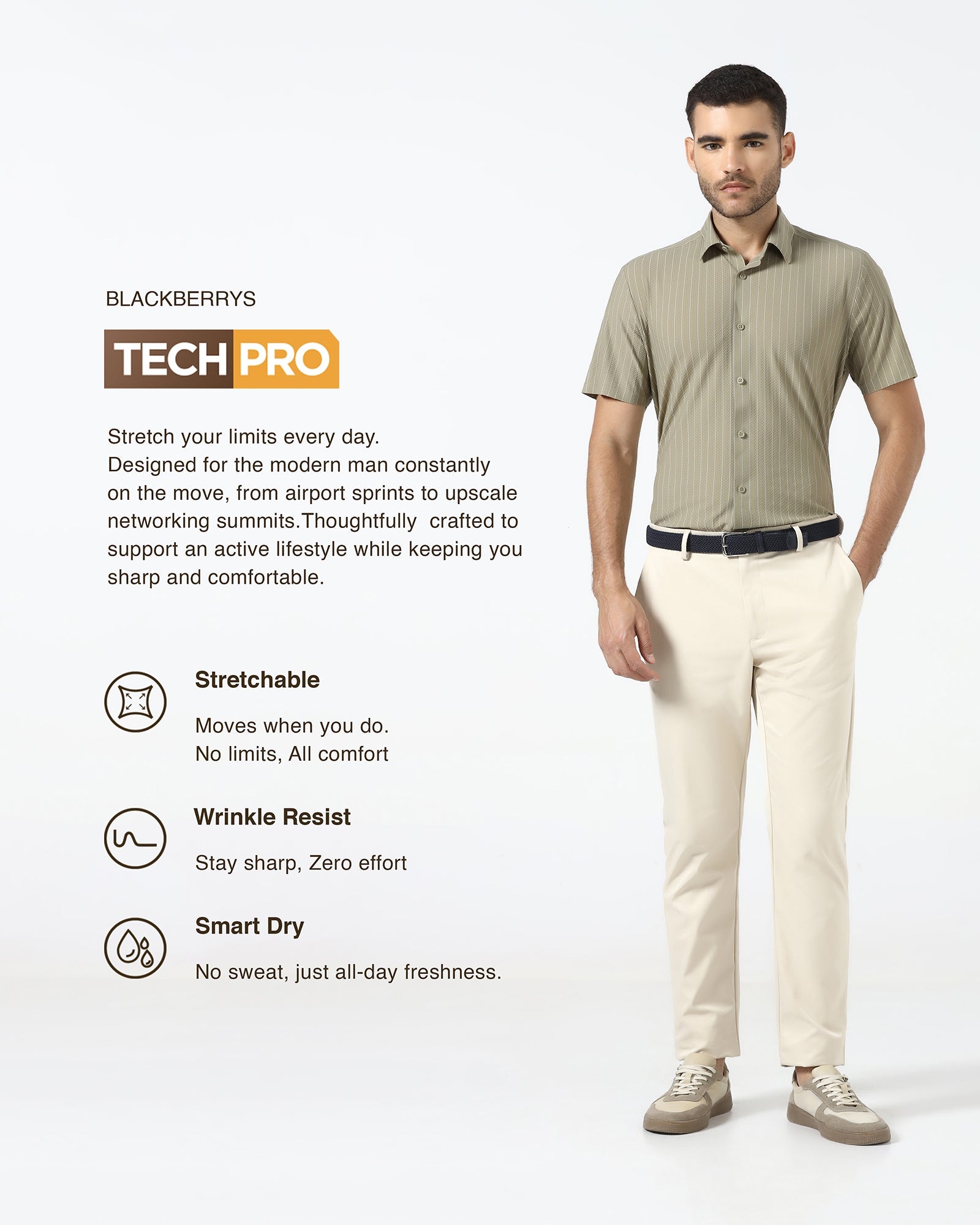 Olive Half Sleeve TechPro Stripe Shirt - Hyphen