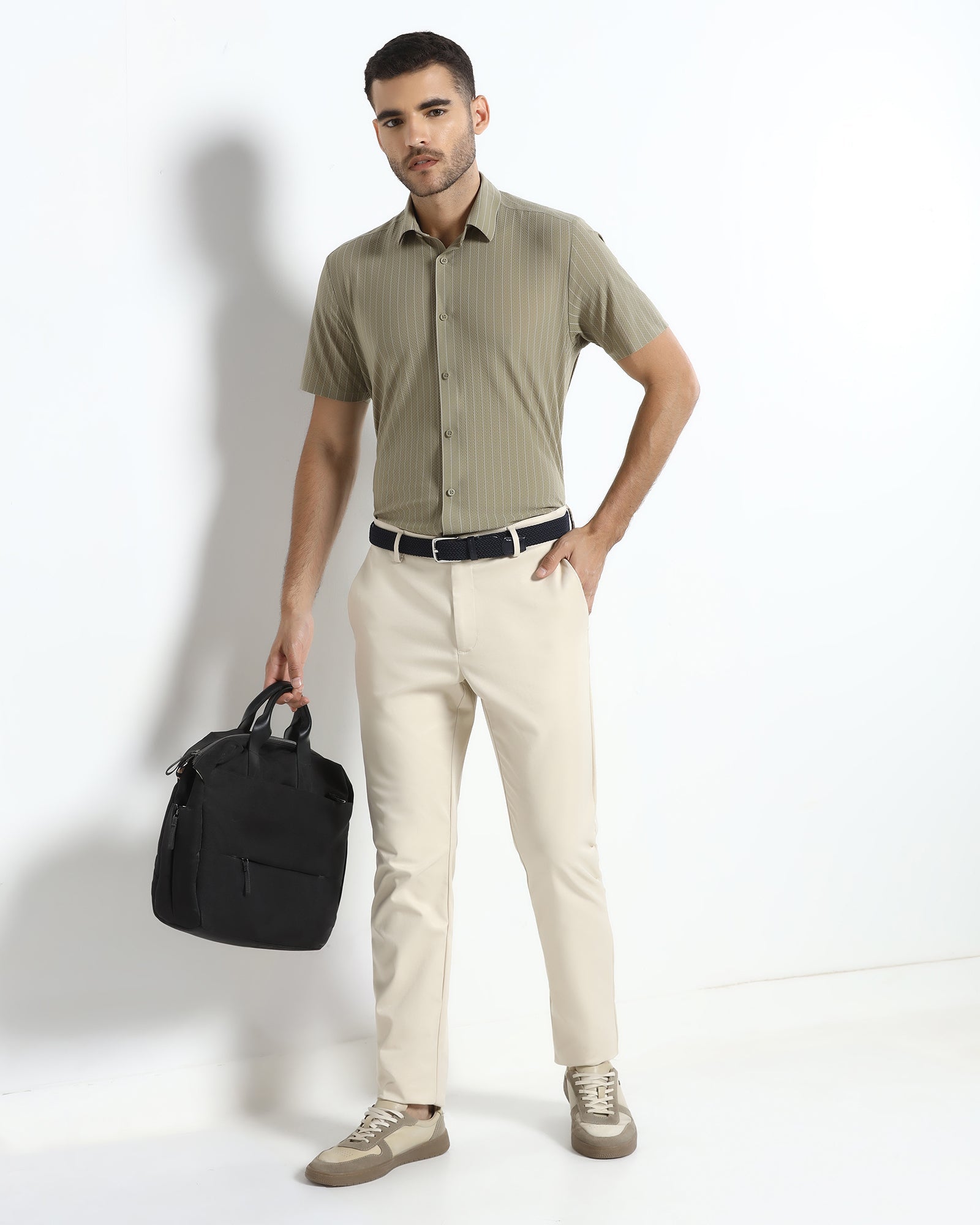 Olive Half Sleeve TechPro Stripe Shirt - Hyphen