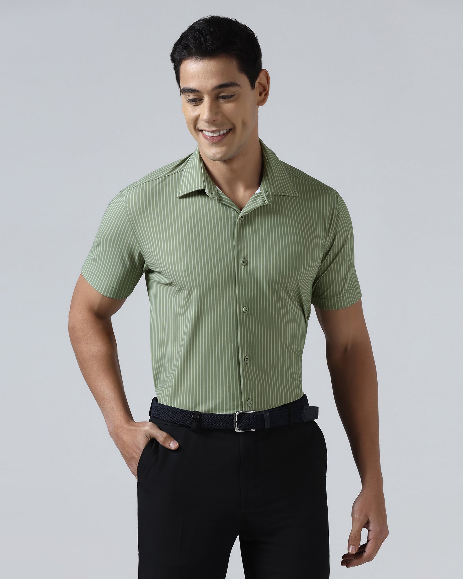 Olive Half Sleeve TechPro Stripe Shirt - Inertia