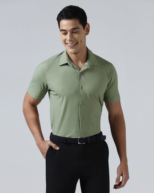 Olive Half Sleeve TechPro Stripe Shirt - Inertia