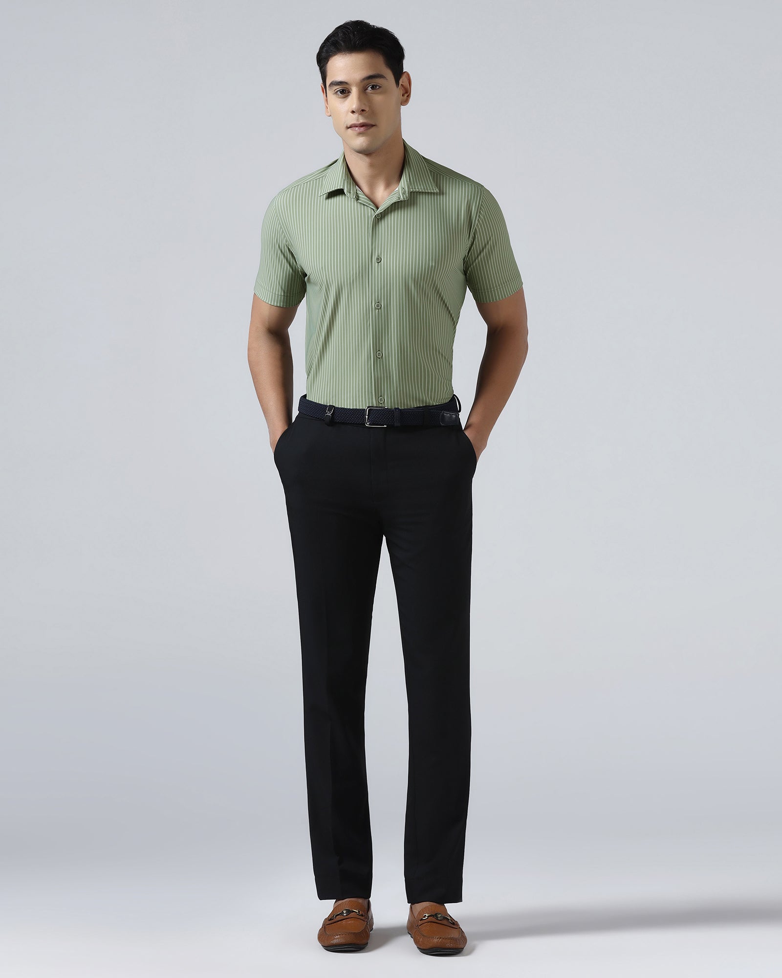 Olive Half Sleeve TechPro Stripe Shirt - Inertia