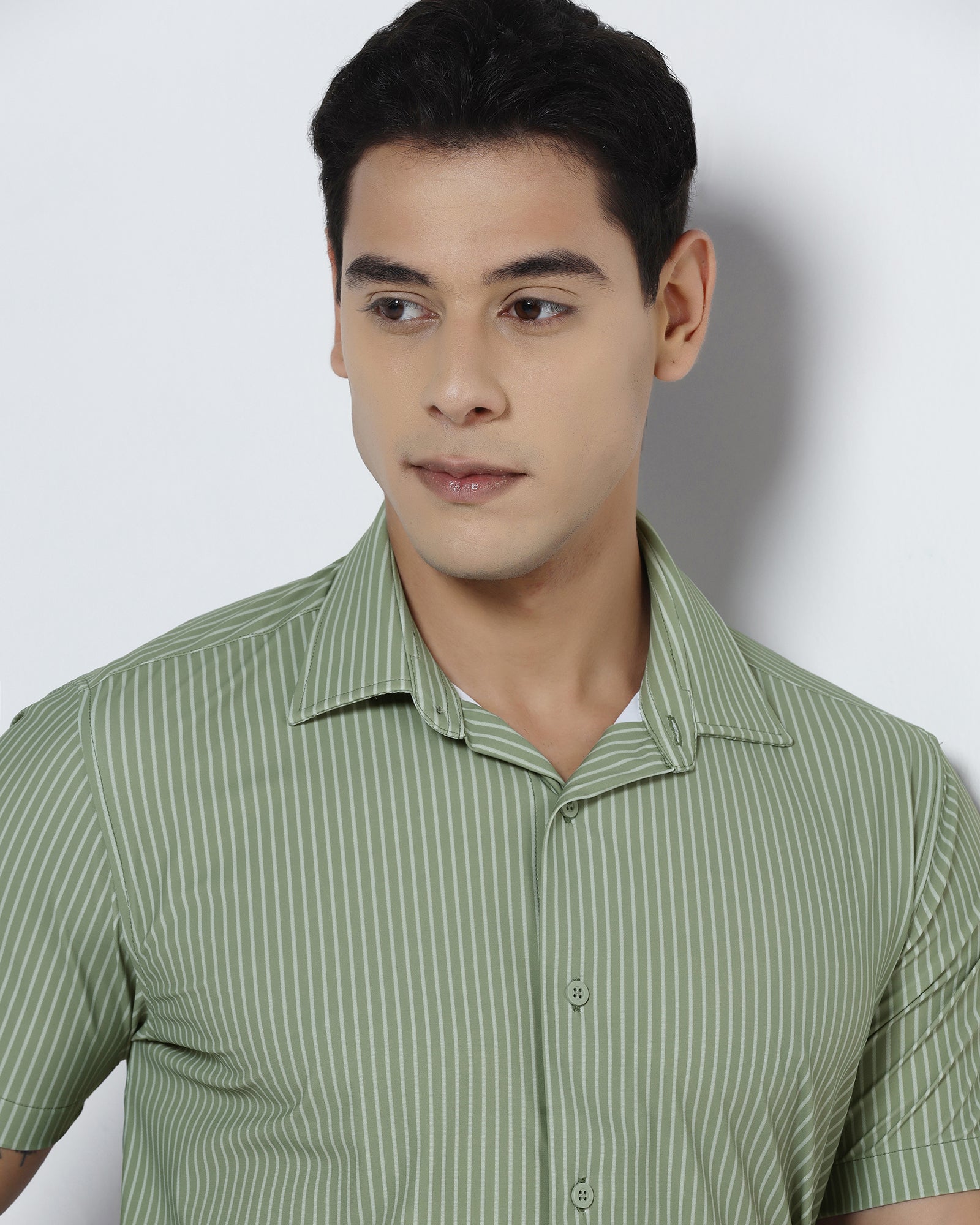 Olive Half Sleeve TechPro Stripe Shirt - Inertia