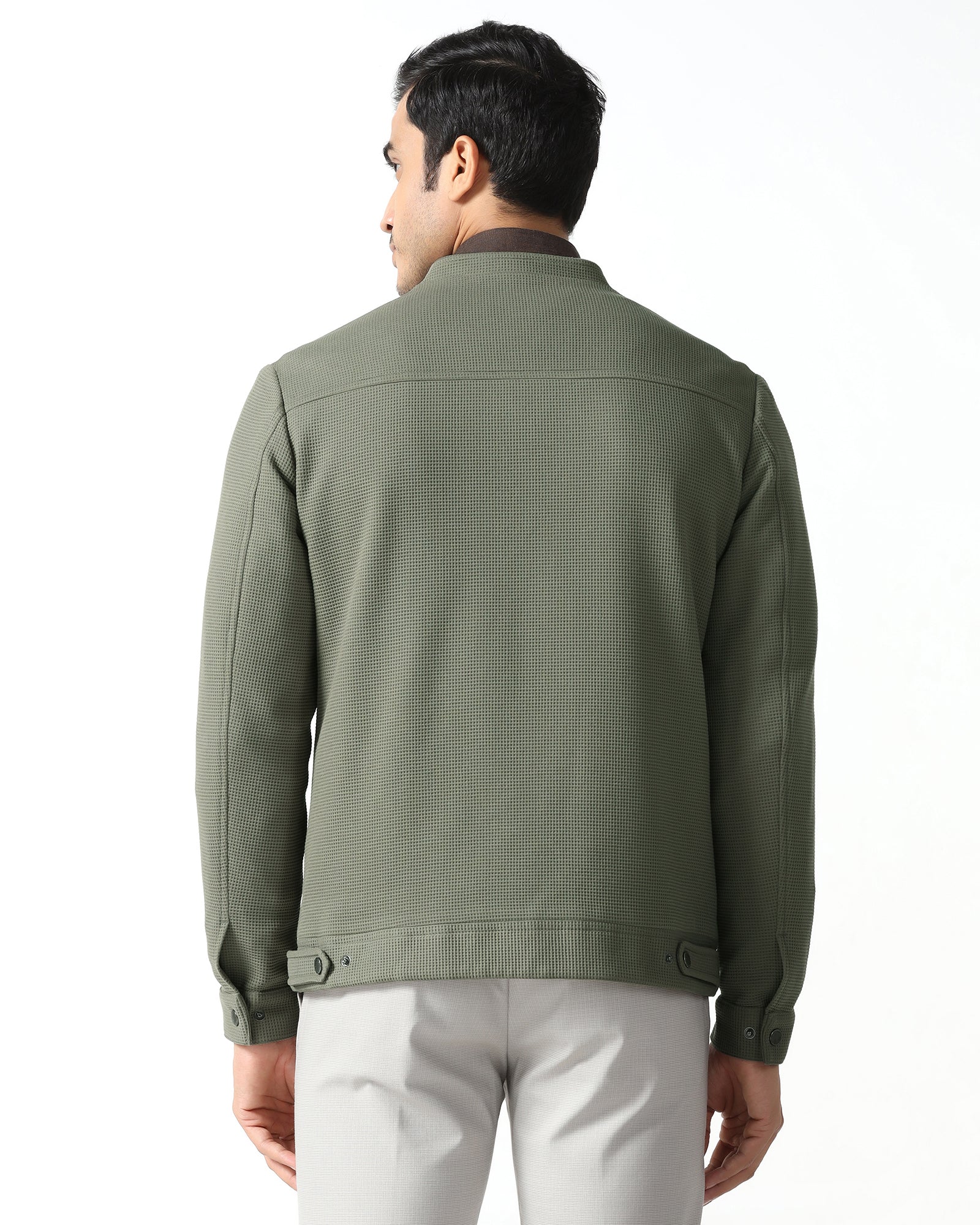 Olive Textured Zipper Jacket - Maxwel