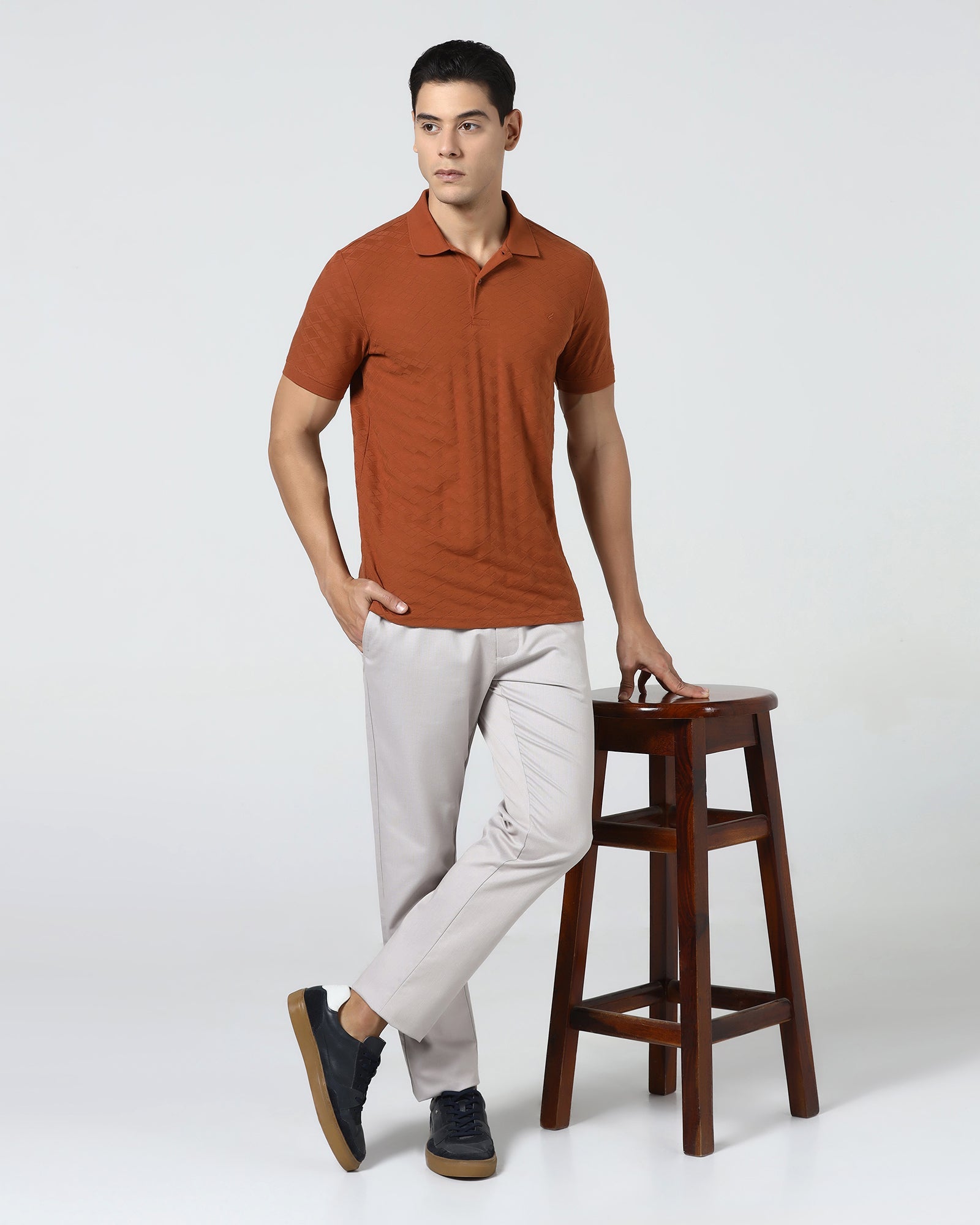 Peach Non Iron Textured Khaki - Poplar