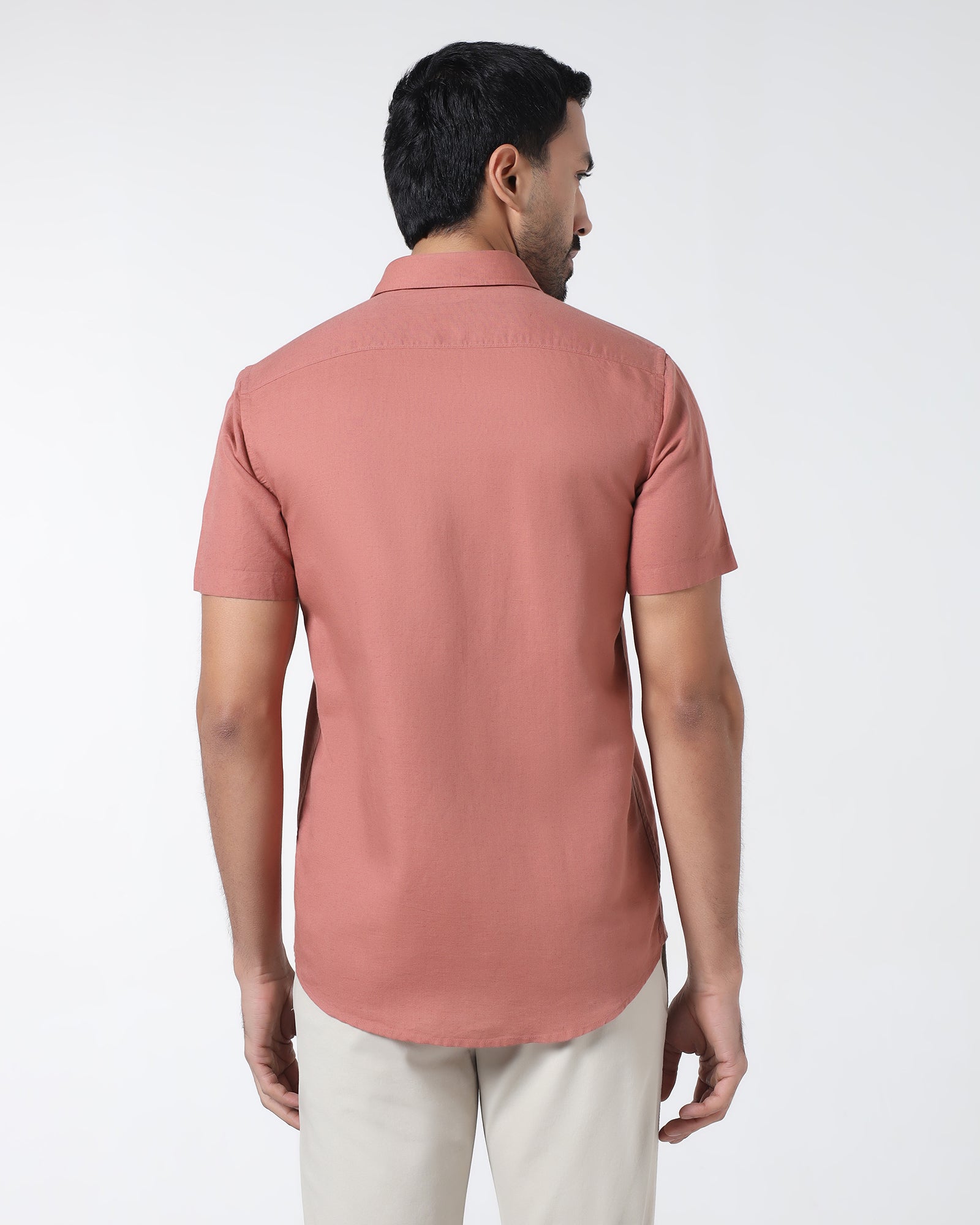 Peach Half Sleeve Linen Solid Shirt - Cleo
