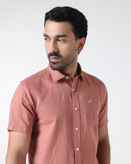 Peach Half Sleeve Linen Solid Shirt - Cleo