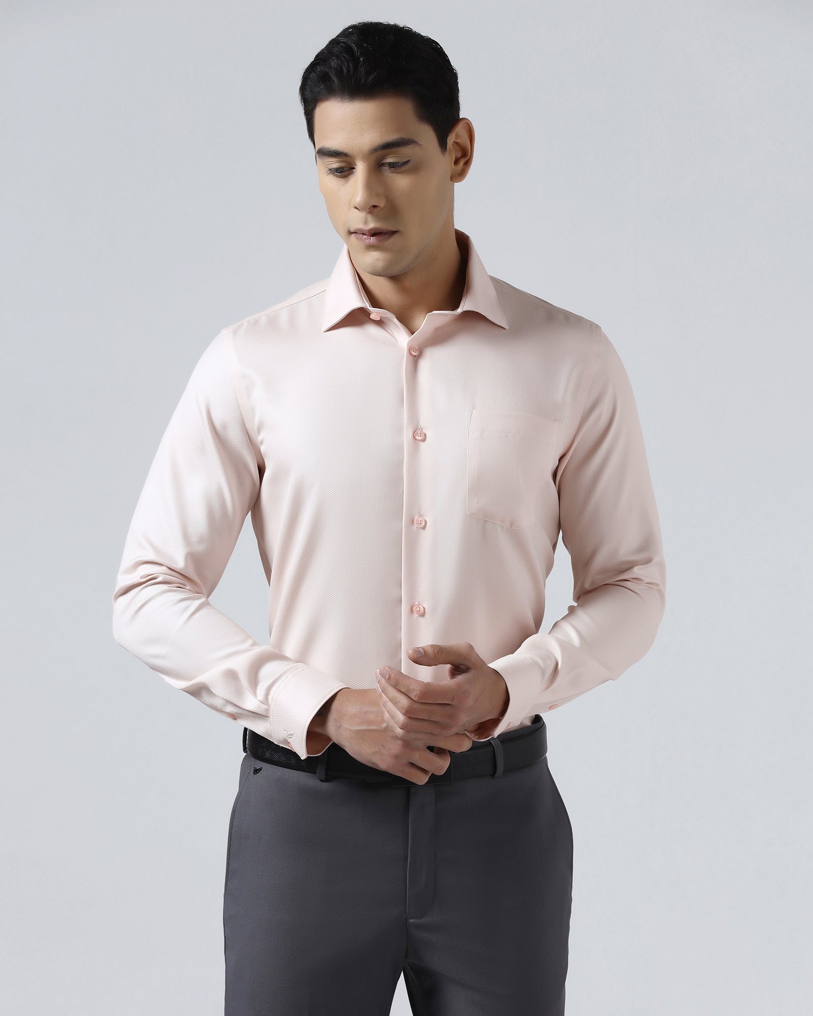 Peach Non Iron Textured Shirt - P31