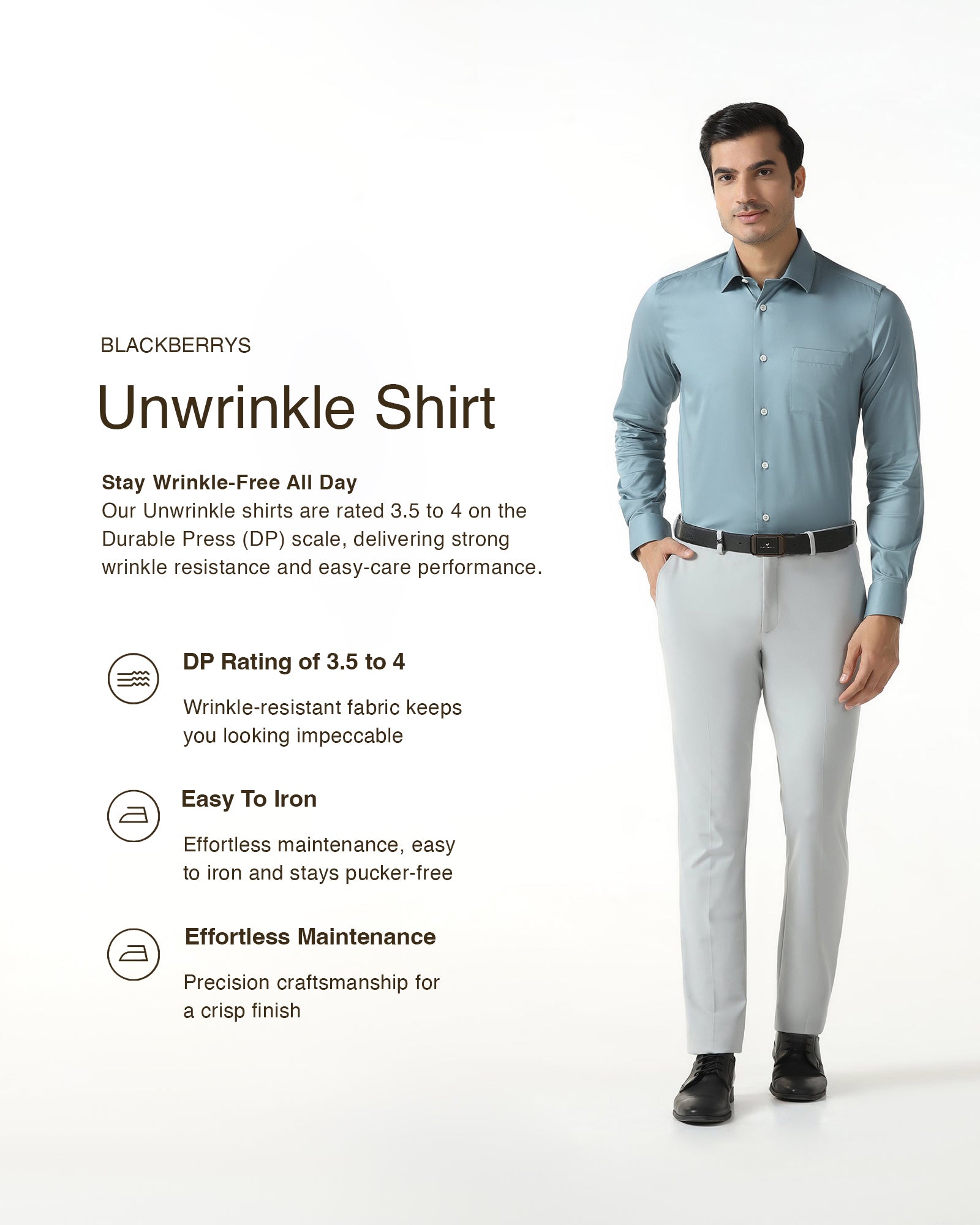 Petrol Blue Unwrinkle Solid Shirt - Sylvia