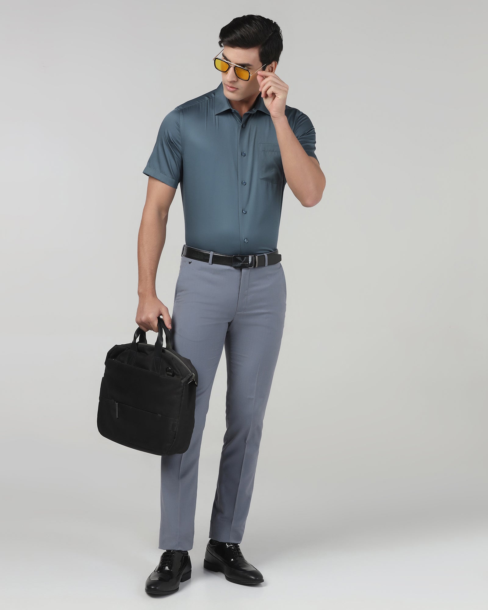 Petrol Blue Half Sleeve Non Iron Solid Shirt - Sylvia