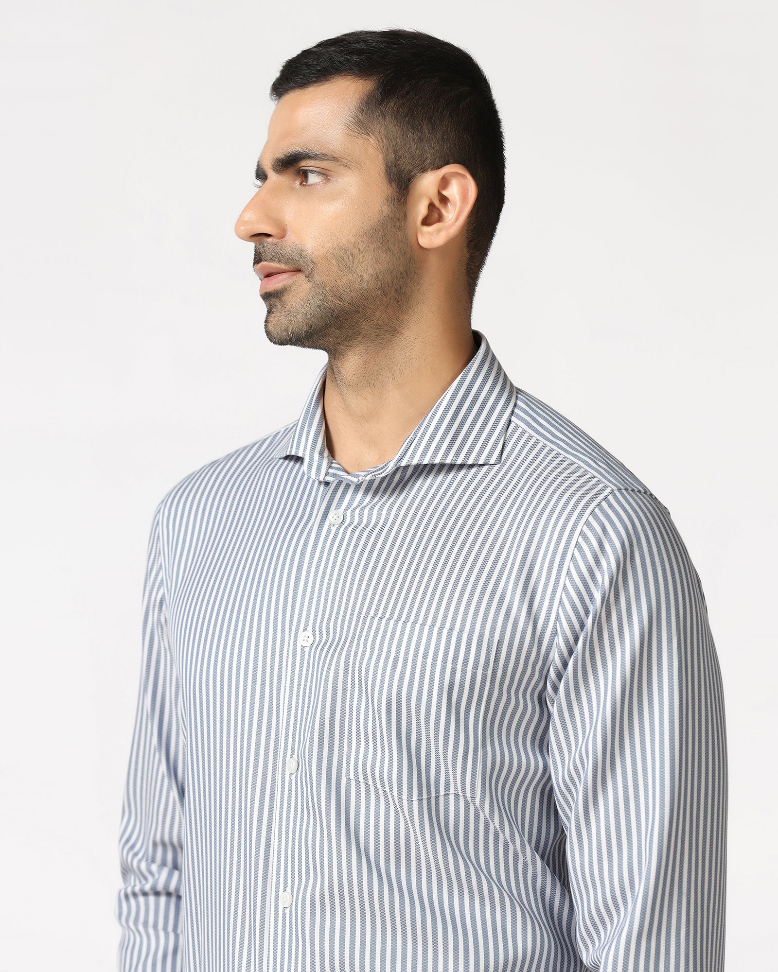 Petrol Blue Non Iron Stripe Shirt - Radius