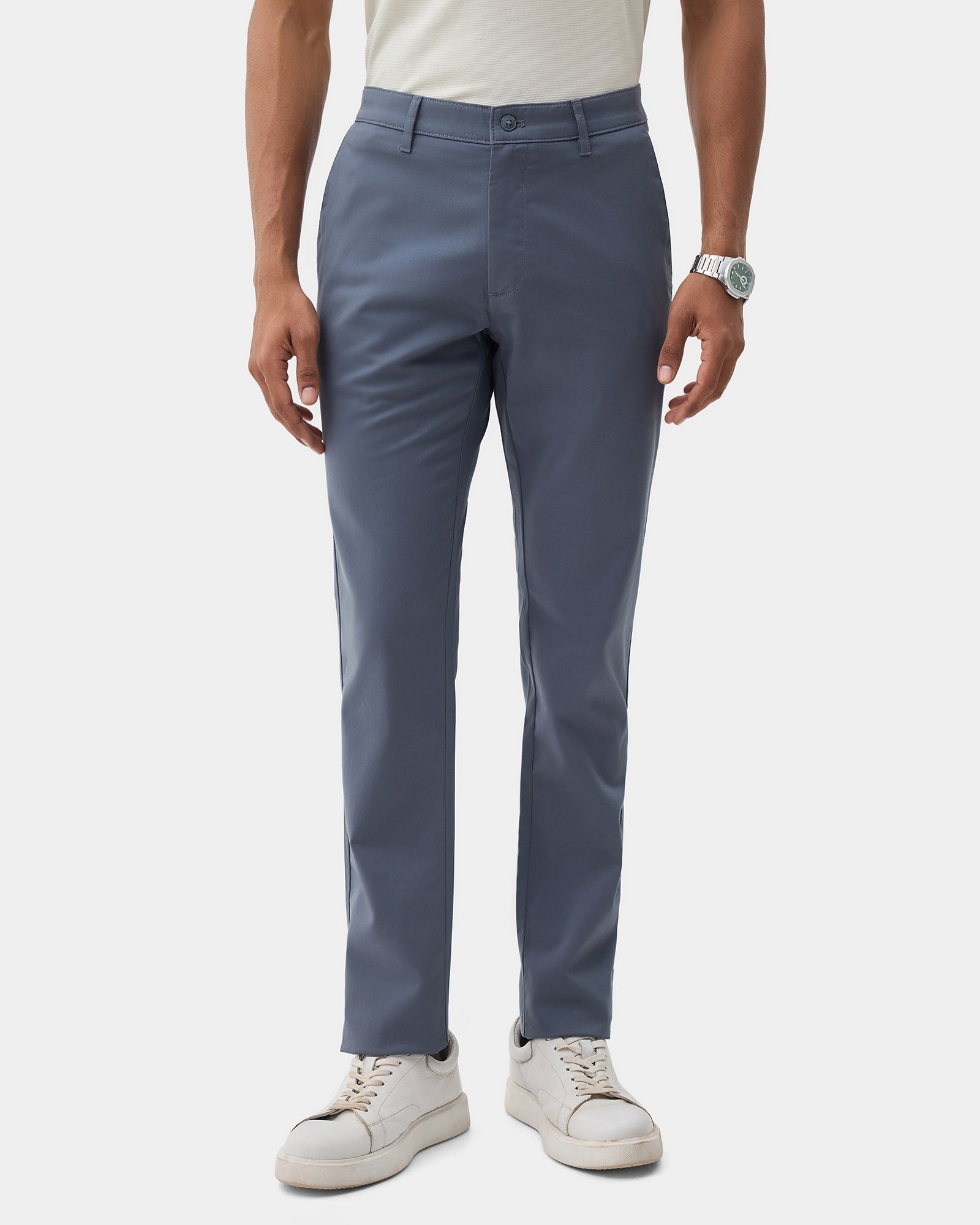 Petrol Blue Solid Khakis - Sinai
