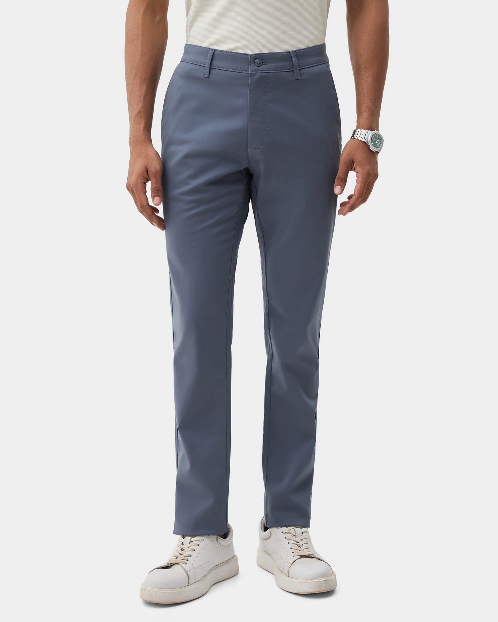Petrol Blue Solid Khakis - Sinai